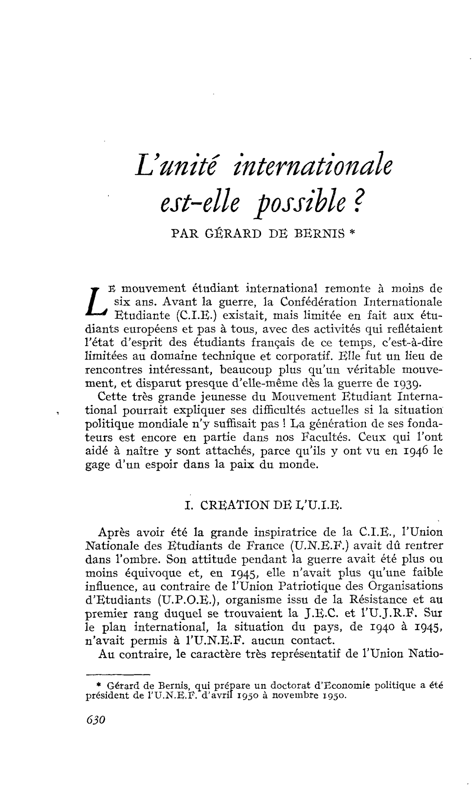 L’unité internationale est-elle possible ?
