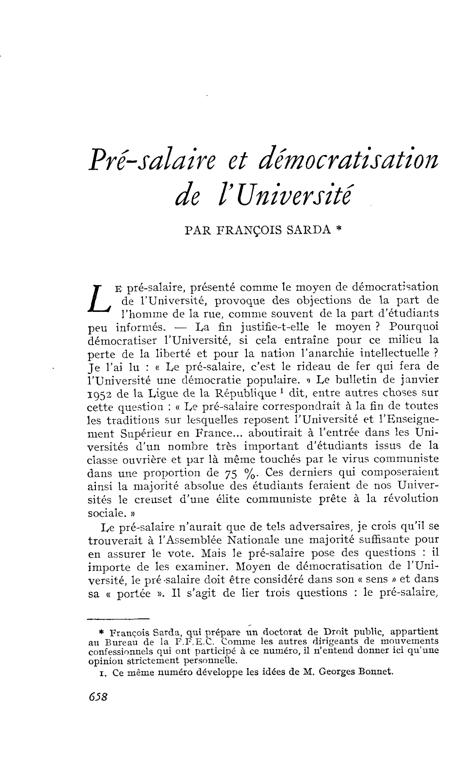Pré-salaire et démocratisation de l’Université