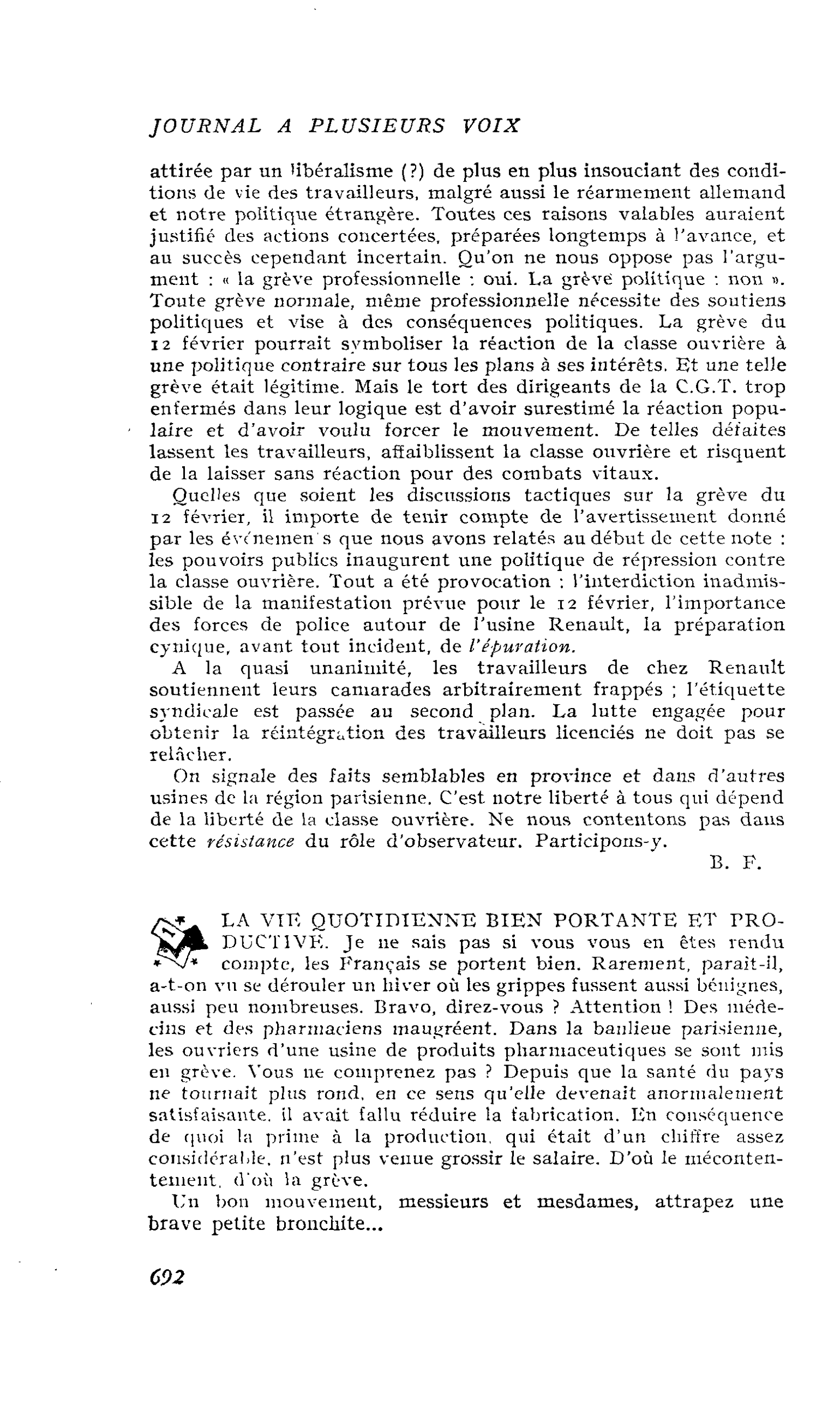 LA VIE QUOTIDIENNE BIEN PORTANTE ET PRODUCTIVE