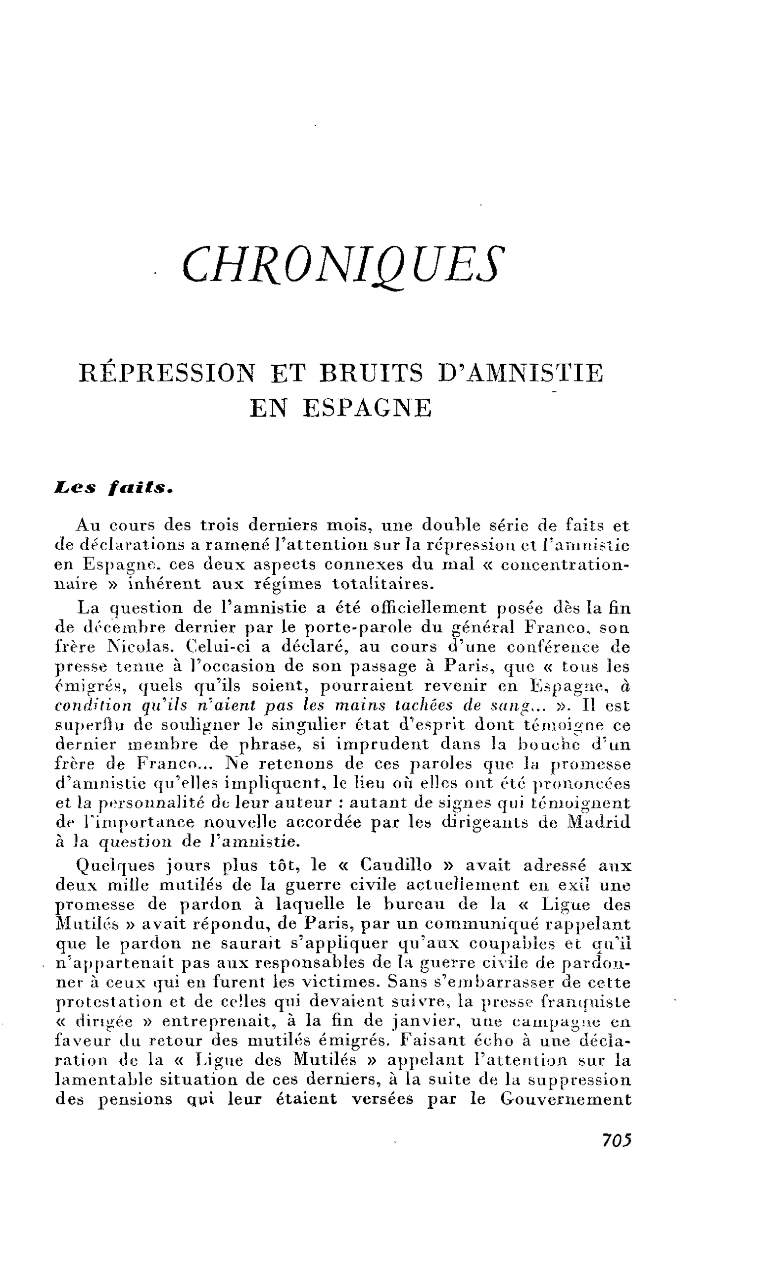 RÉPRESSION ET BRUITS D’AMNISTIE EN ESPAGNE