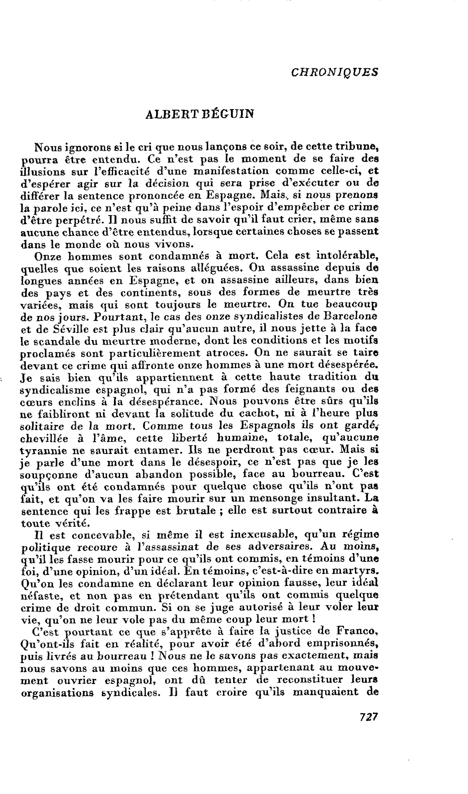 APPEL POUR DES CONDAMNÉS A MORT : ALBERT BÉGUIN