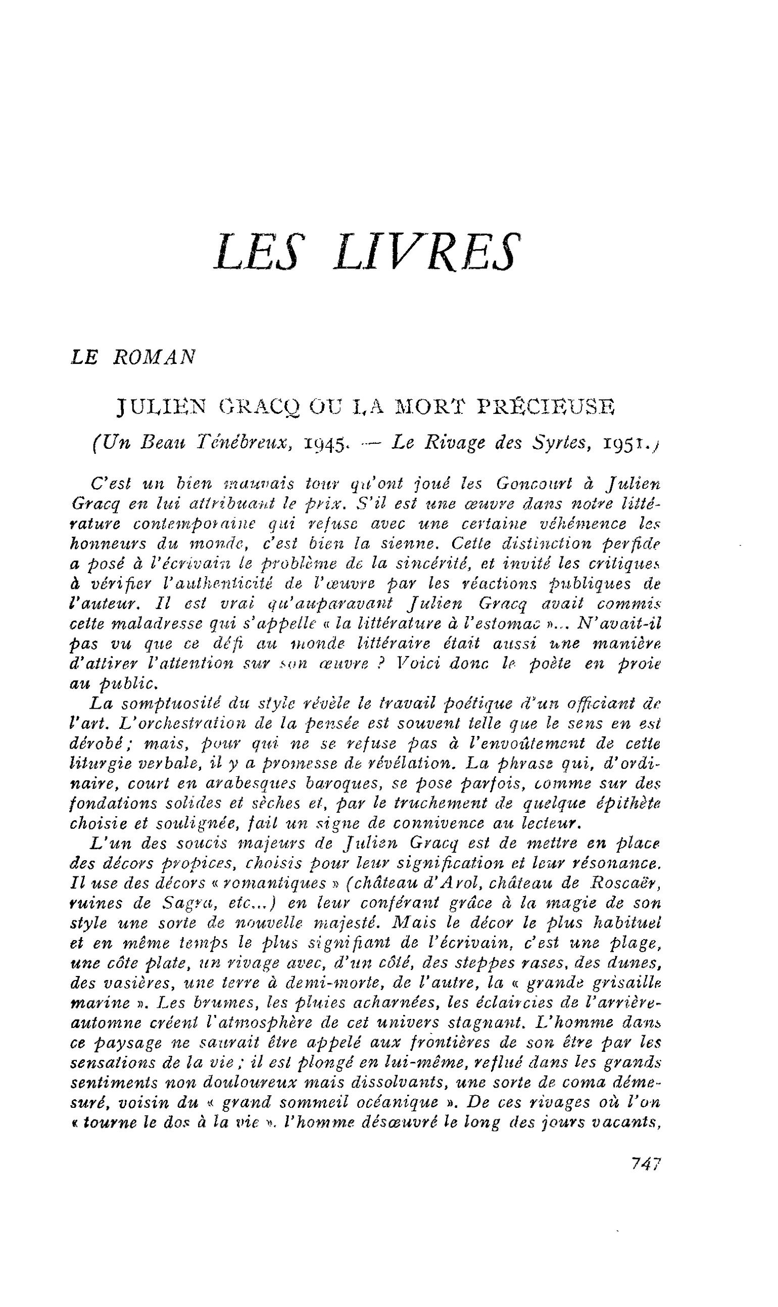 JULIEN GRACQ OU LA MORT PRÉCIEUSE