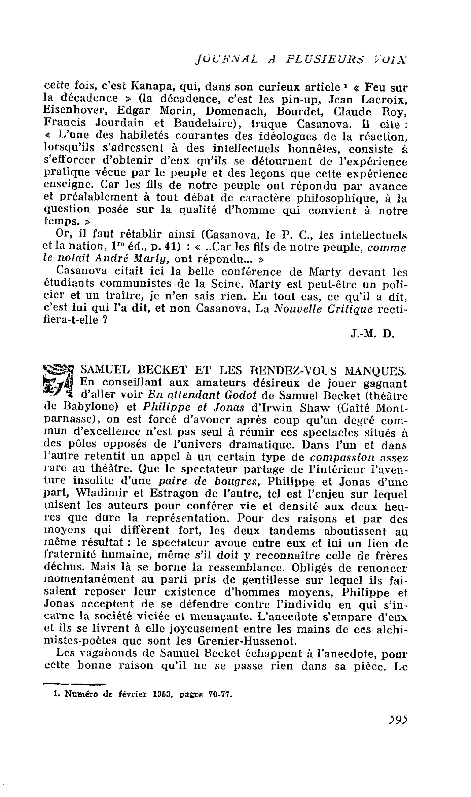SAMUEL BECKET ET LES RENDEZ-VOUS MANQUES