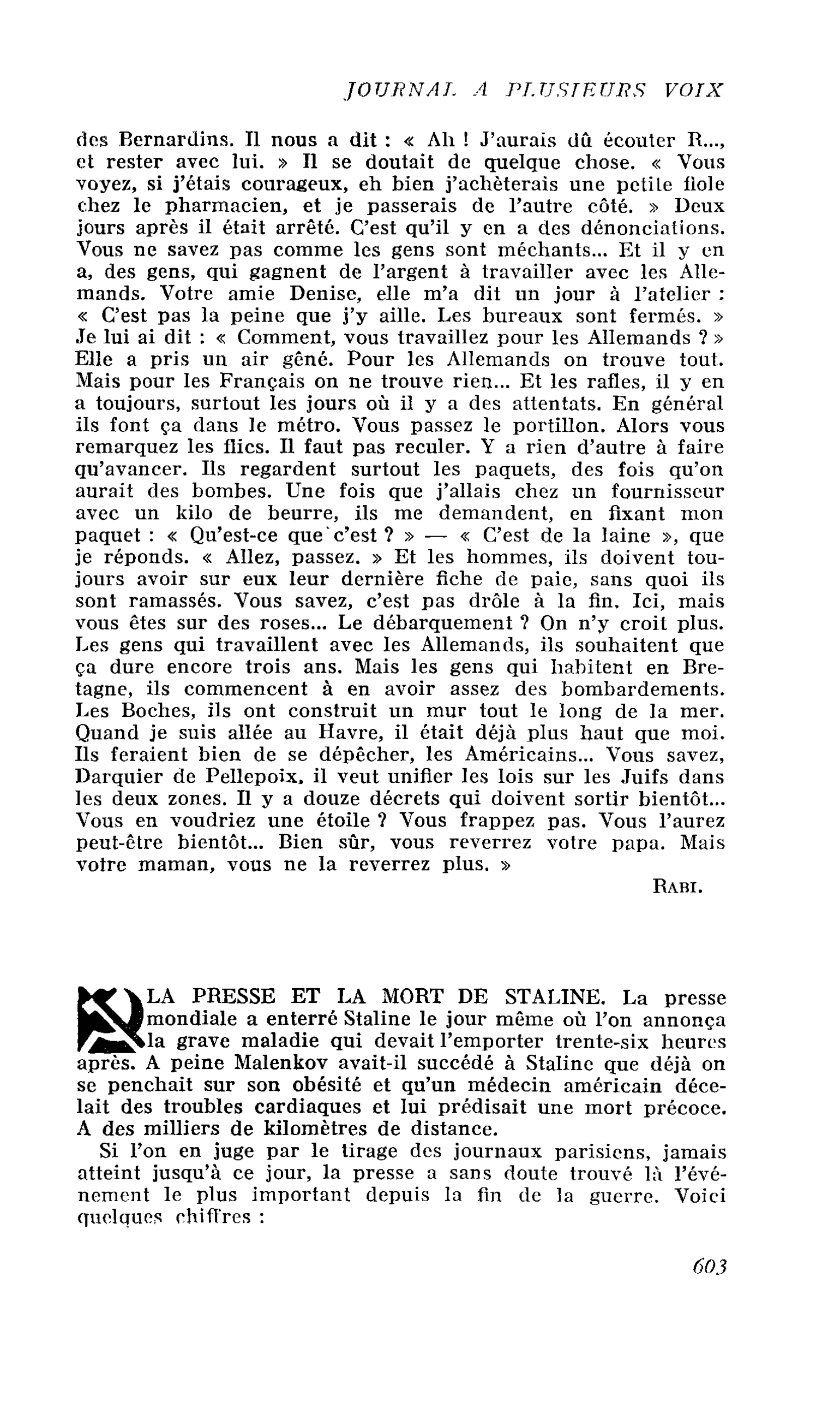 LA PRESSE ET LA MORT DE STALINE