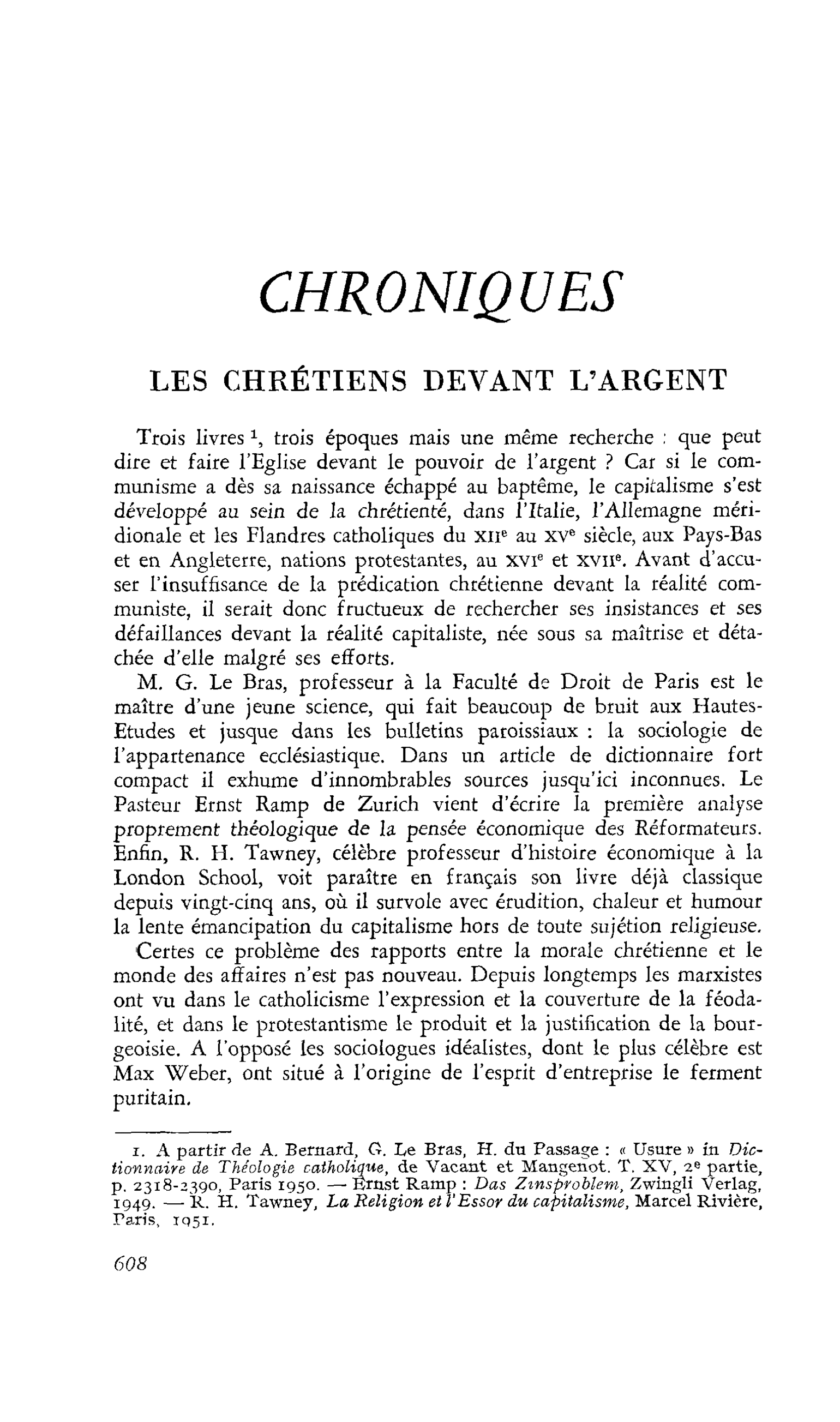 LES CHRÉTIENS DEVANT L’ARGENT