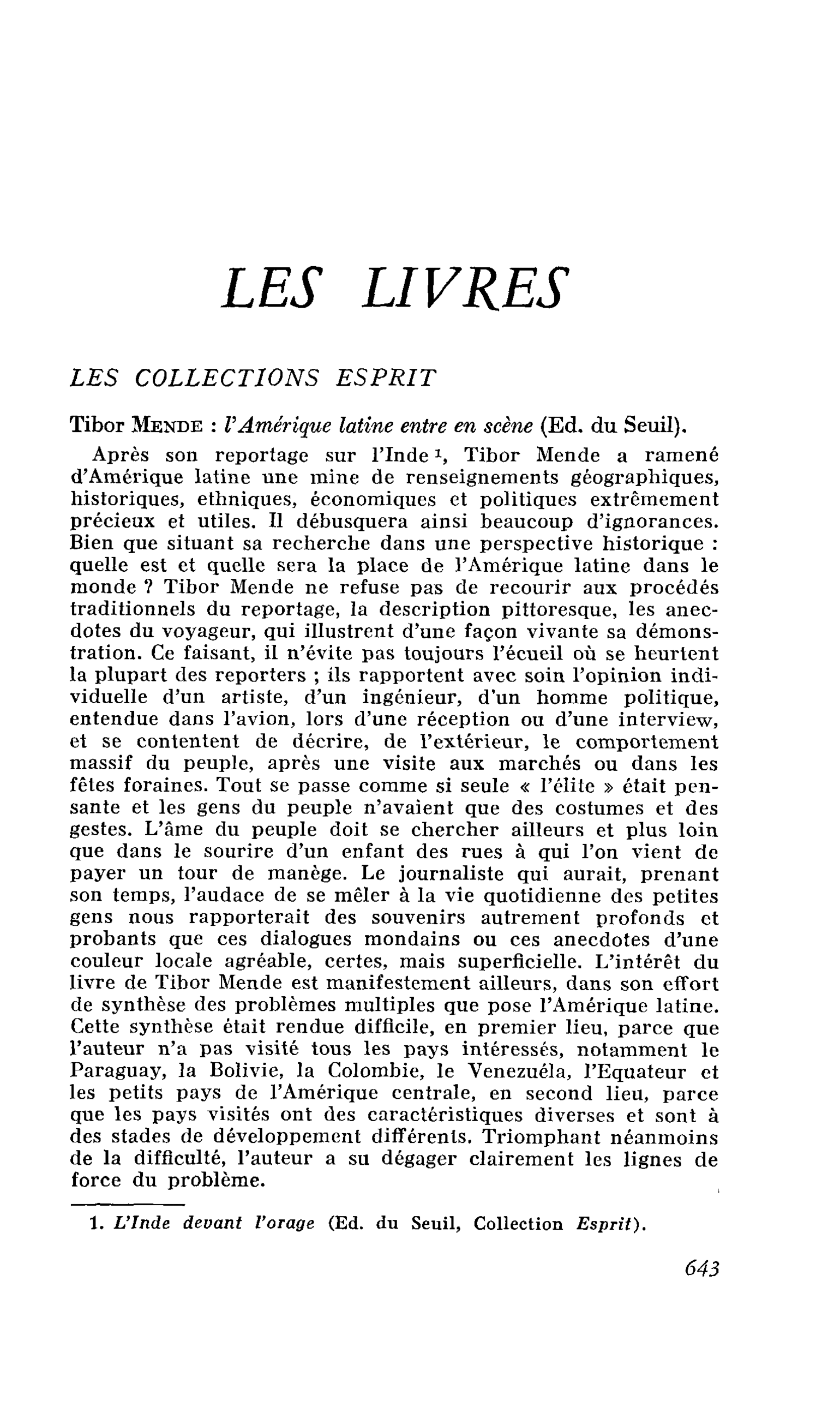 Tibor Mende : l’Amérique latine entre en scène