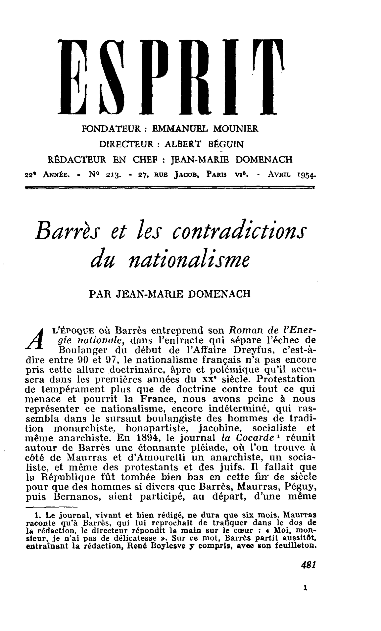 Barrès et les contradictions du nationalisme