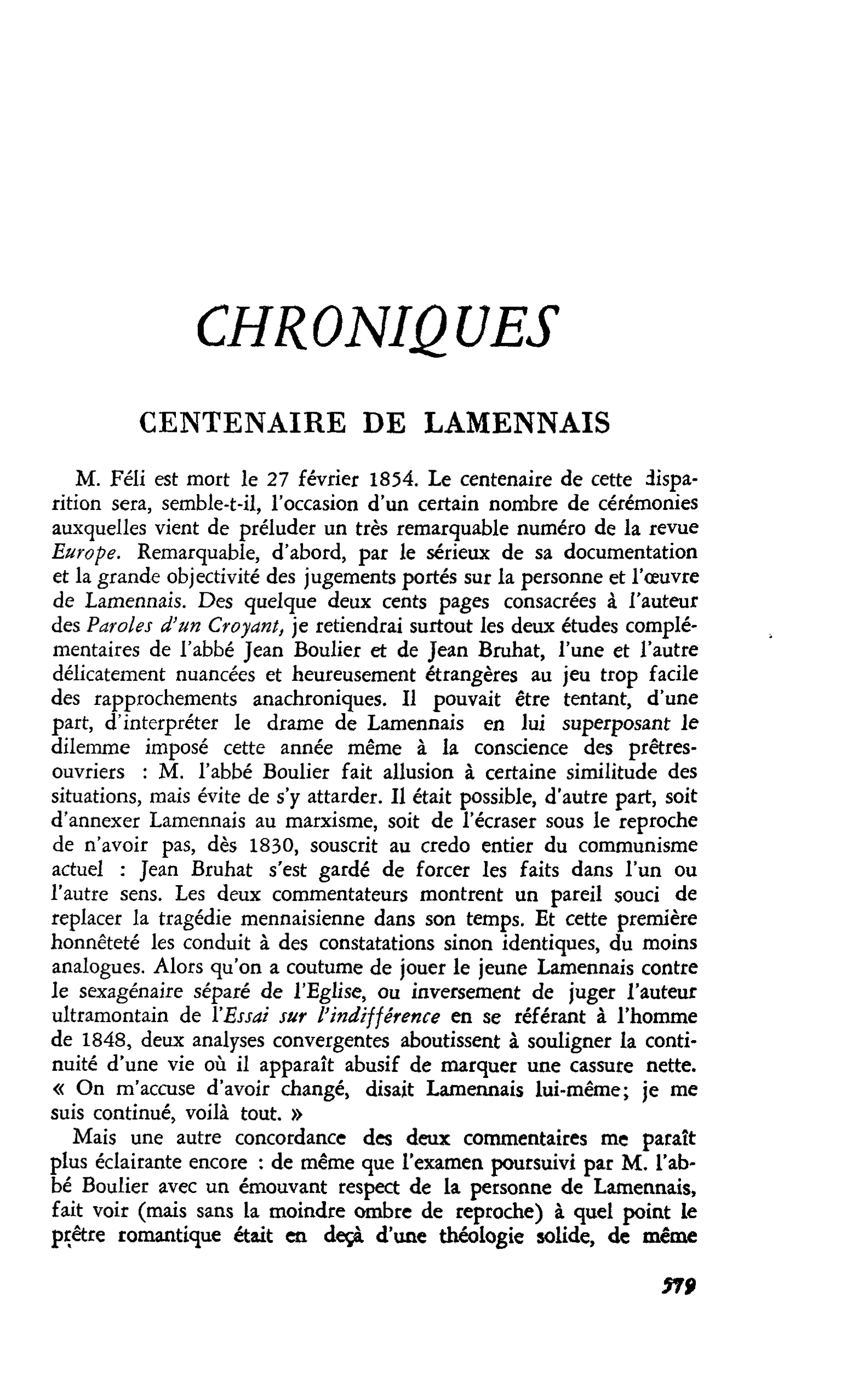 CENTENAIRE DE LAMENNAIS