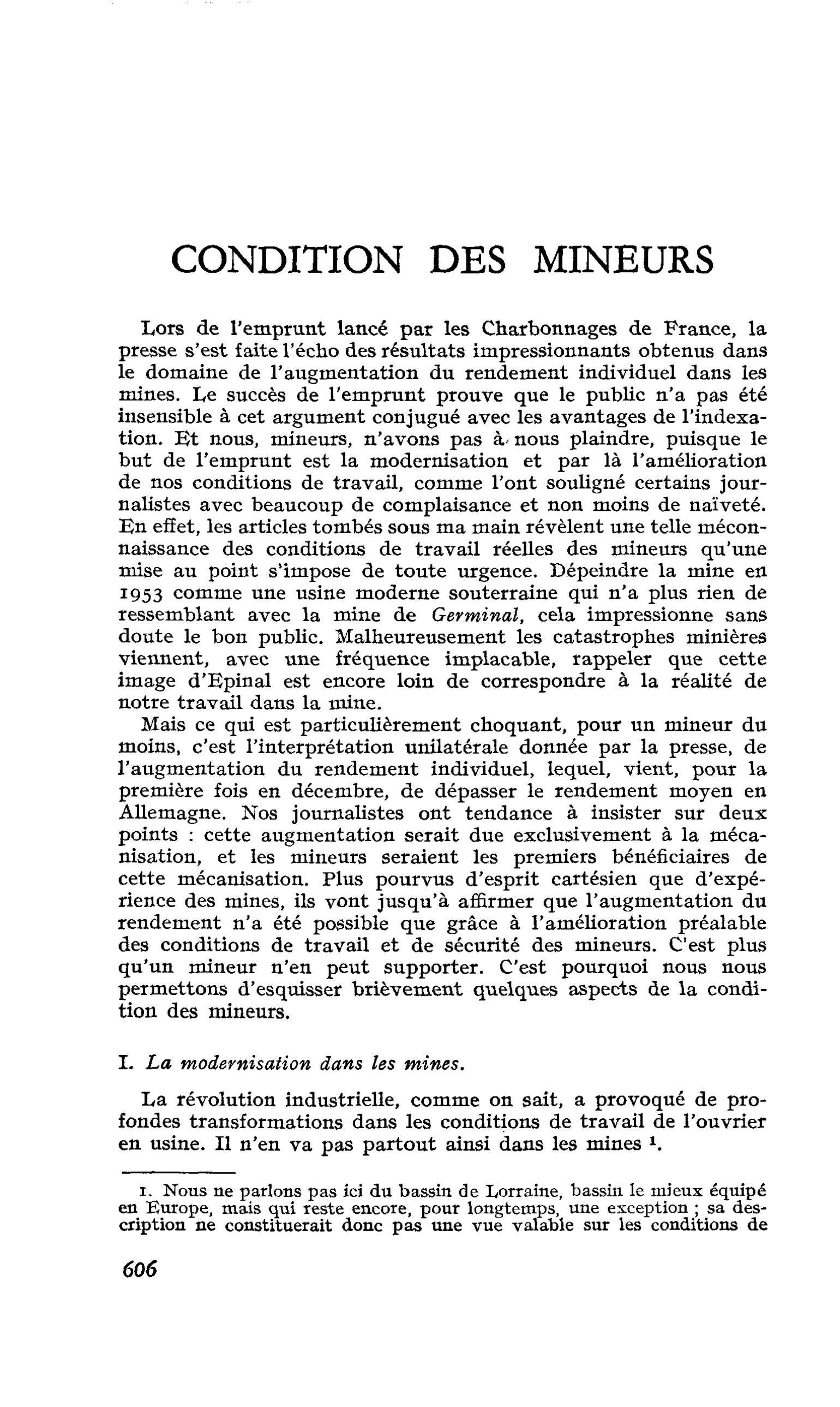 CONDITION DES MINEURS