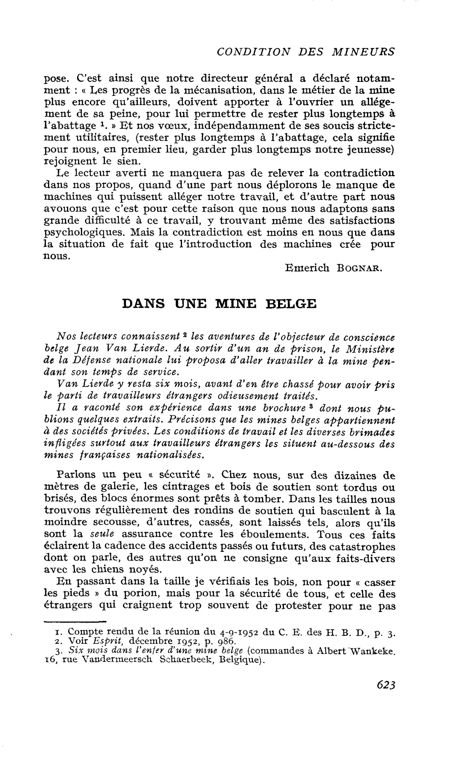 CONDITION DES MINEURS : DANS UNE MINE BELGE