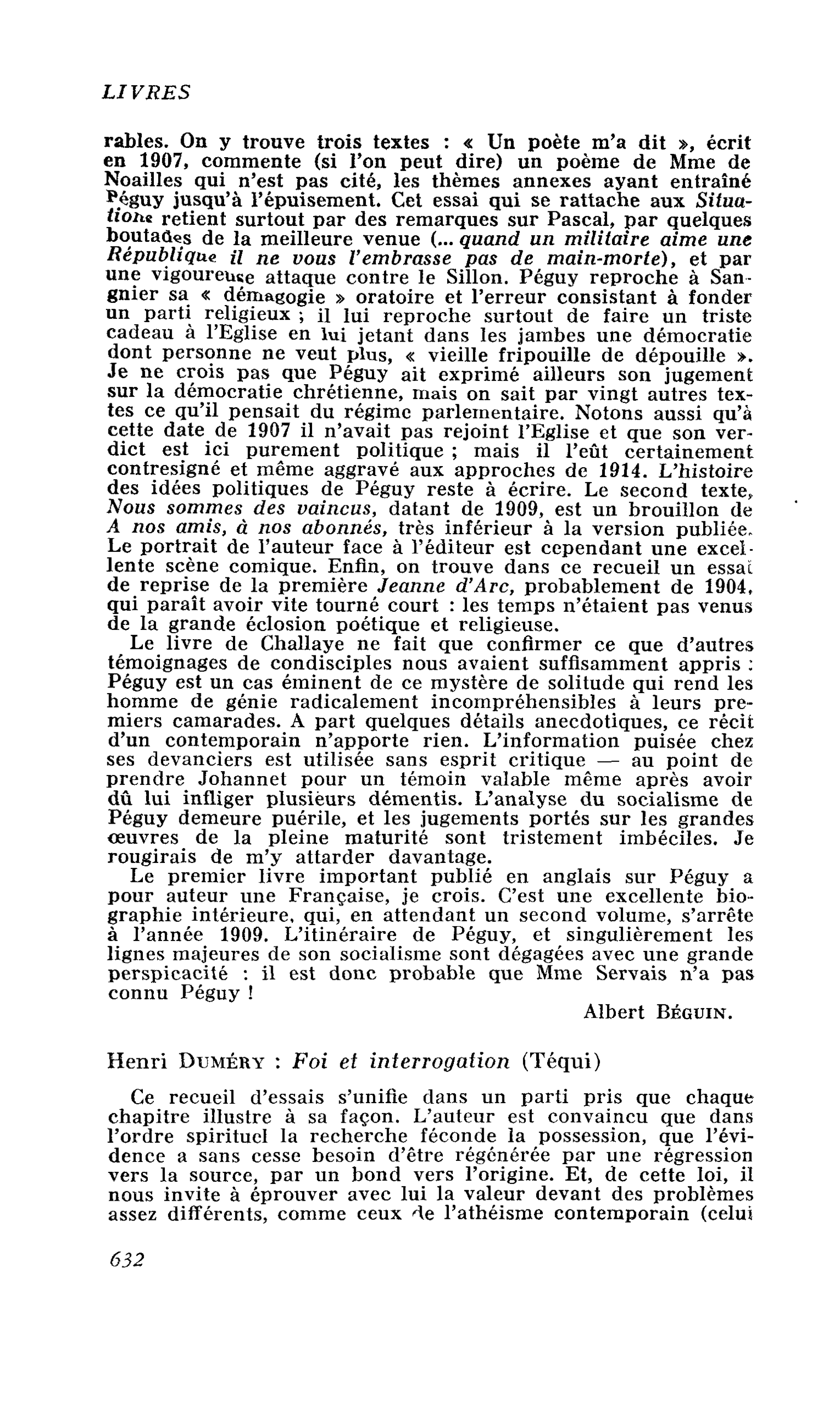 Henri Duméry : Foi et interrogation