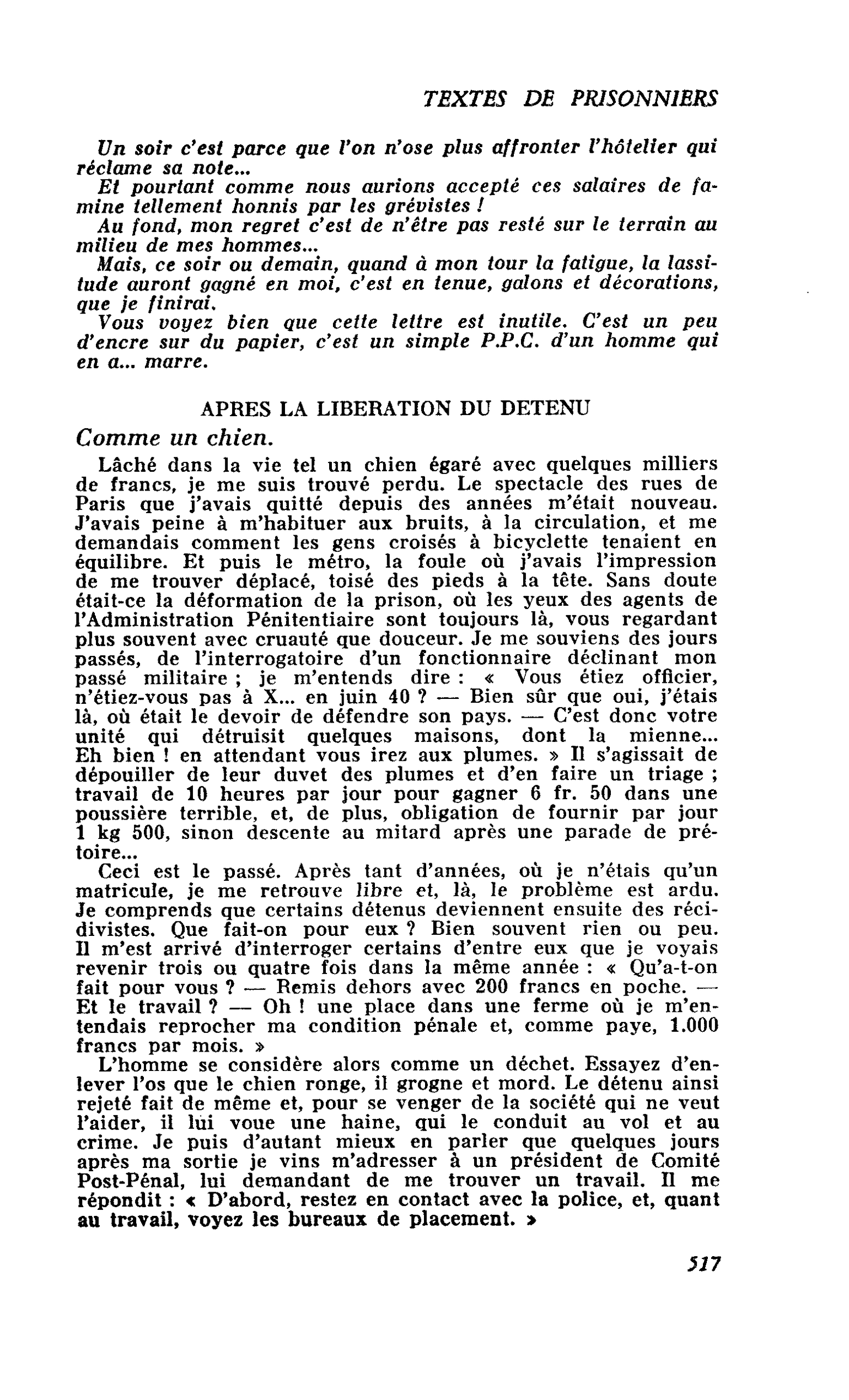 APRES LA LIBERATION DU DETENU