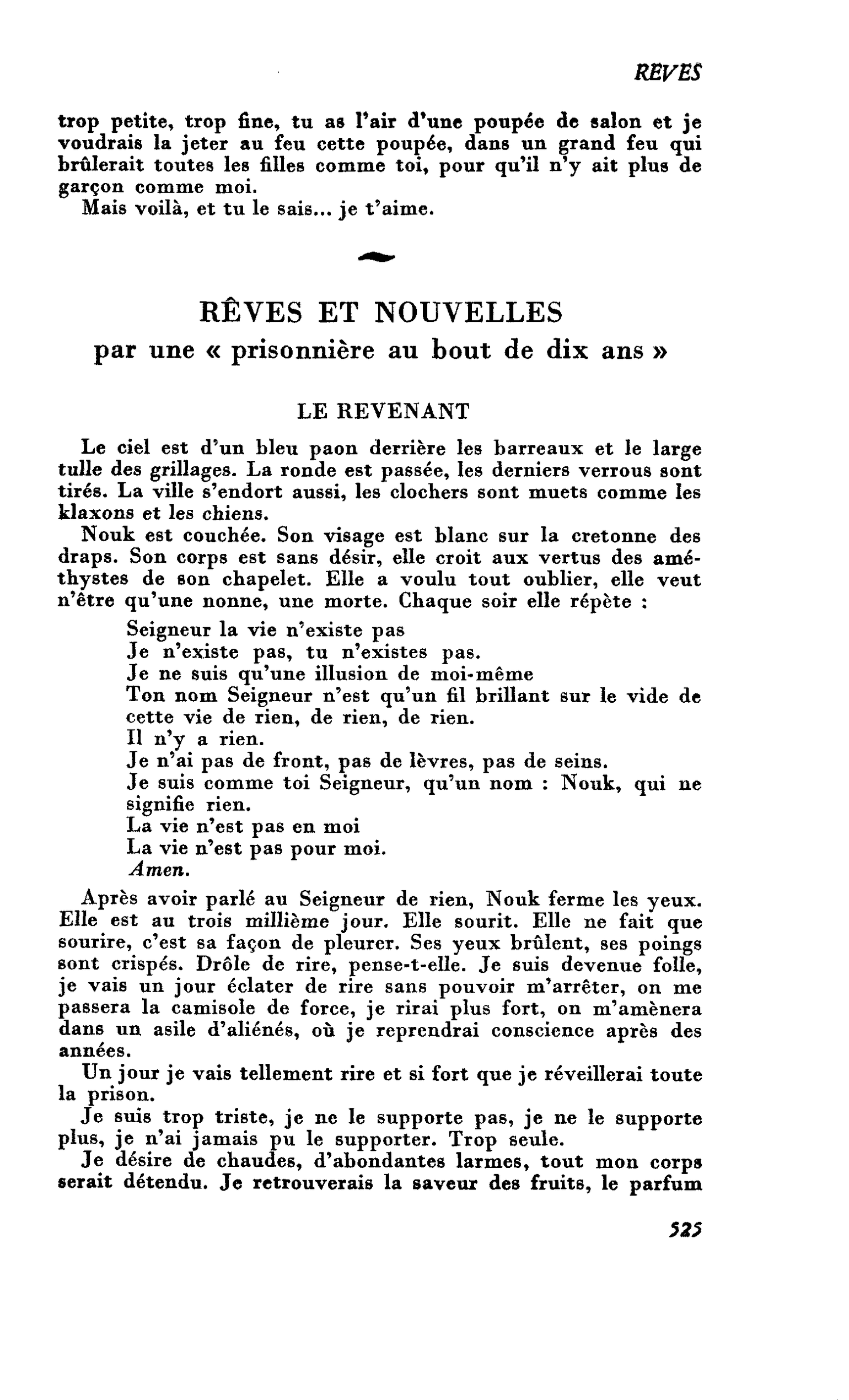 RÊVES ET NOUVELLES par une « prisonnière au bout de dix ans »