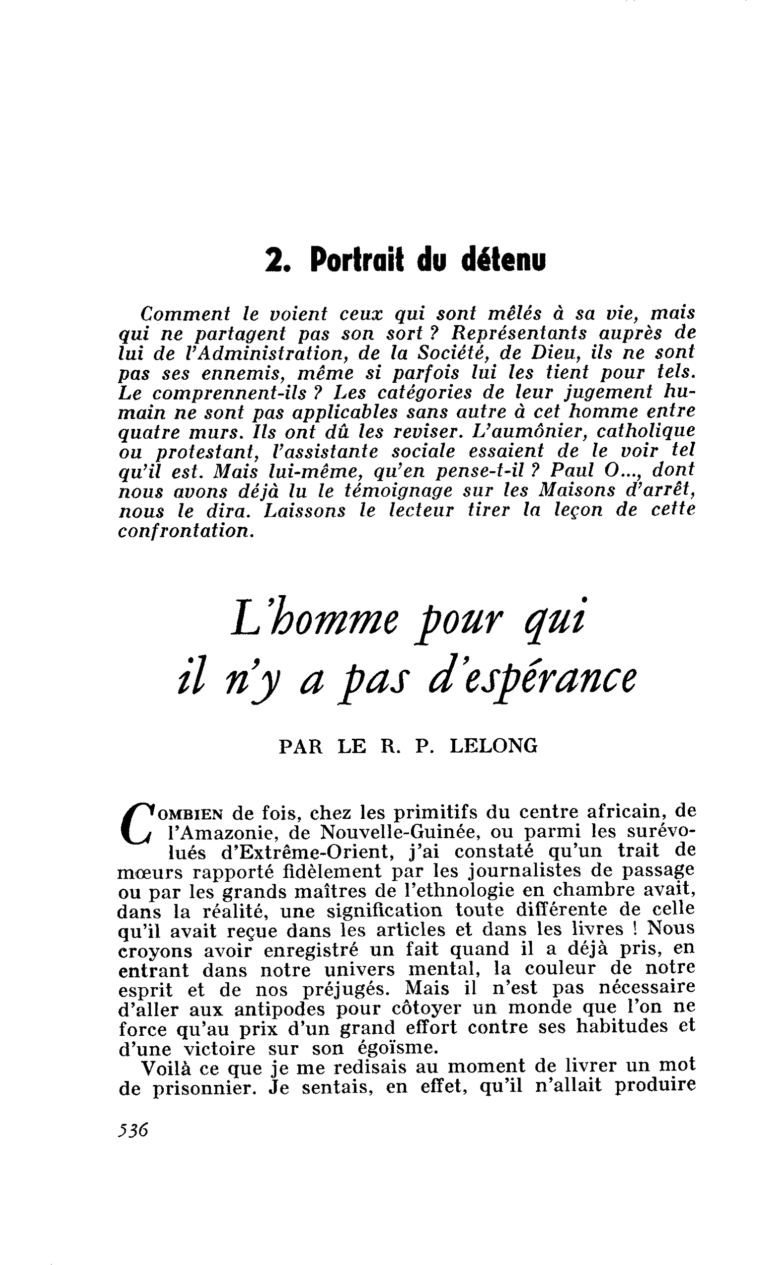 L’homme pour qui il n’y a pas d’espérance