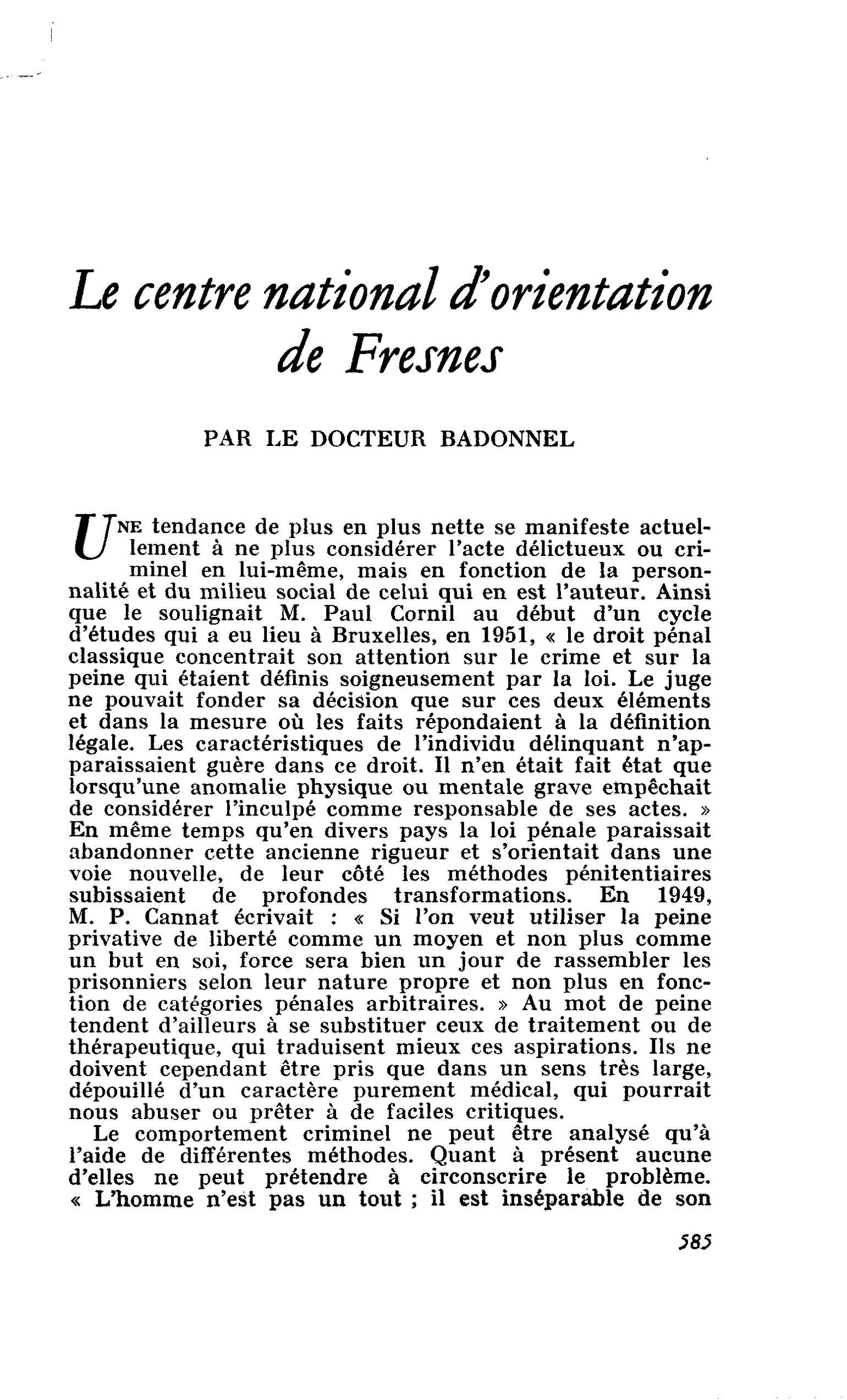 Le centre national d’orientation de Fresnes
