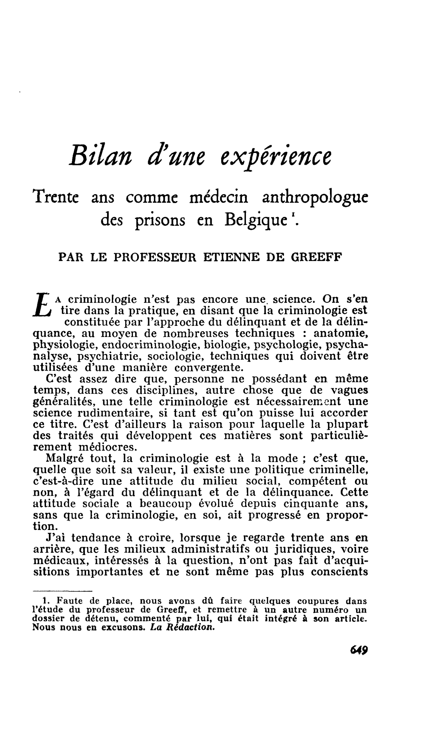 Bilan d’une expérience. Trente ans comme médecin anthropologue des prisons en Belgique