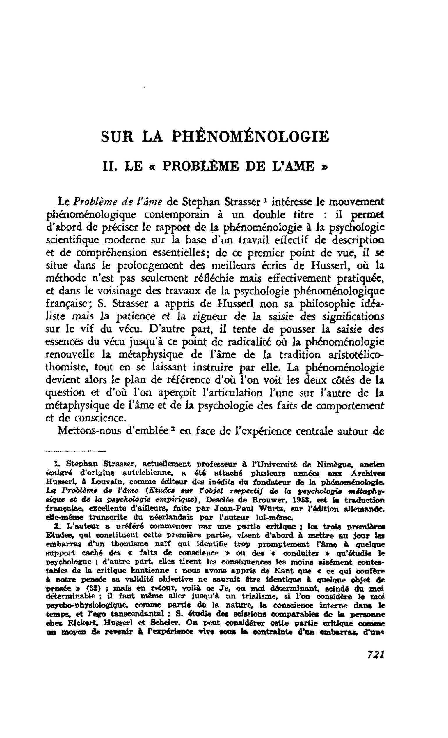 Sur la phénoménologie II. Le « problème de l’ame »