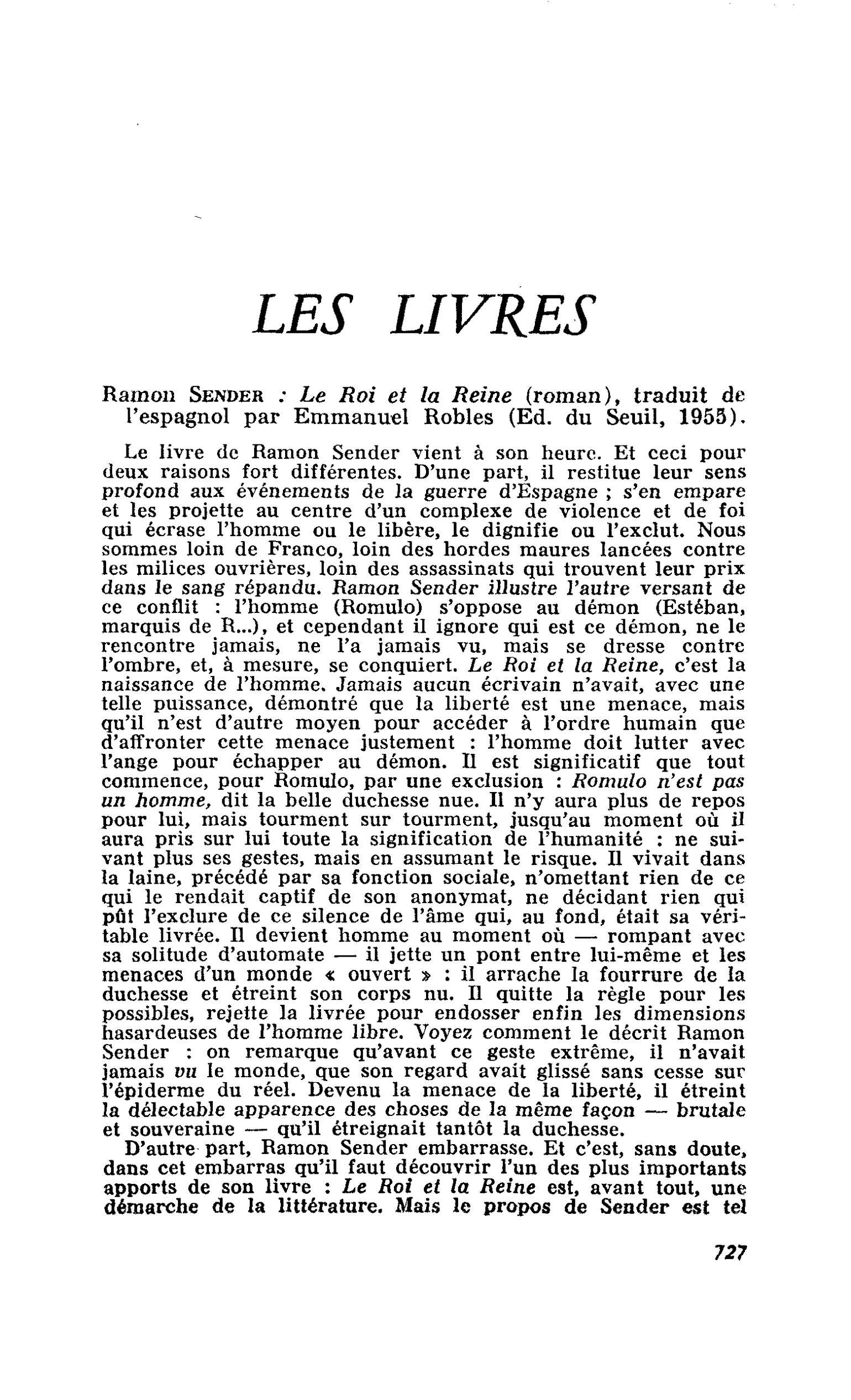 Ramon Sender : Le Roi et la Reine