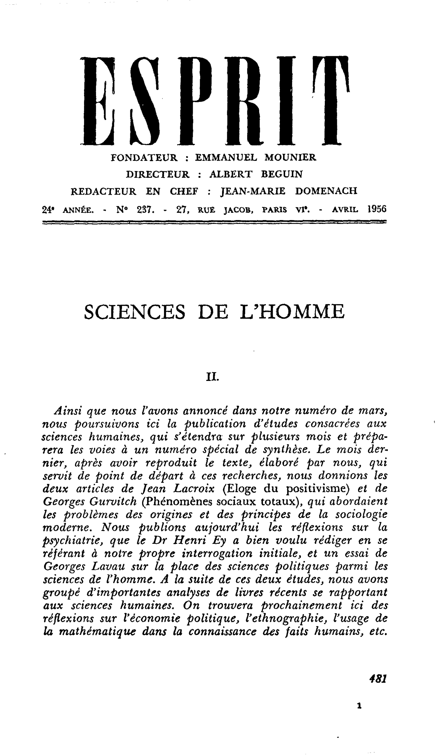 SCIENCES DE L’HOMME II