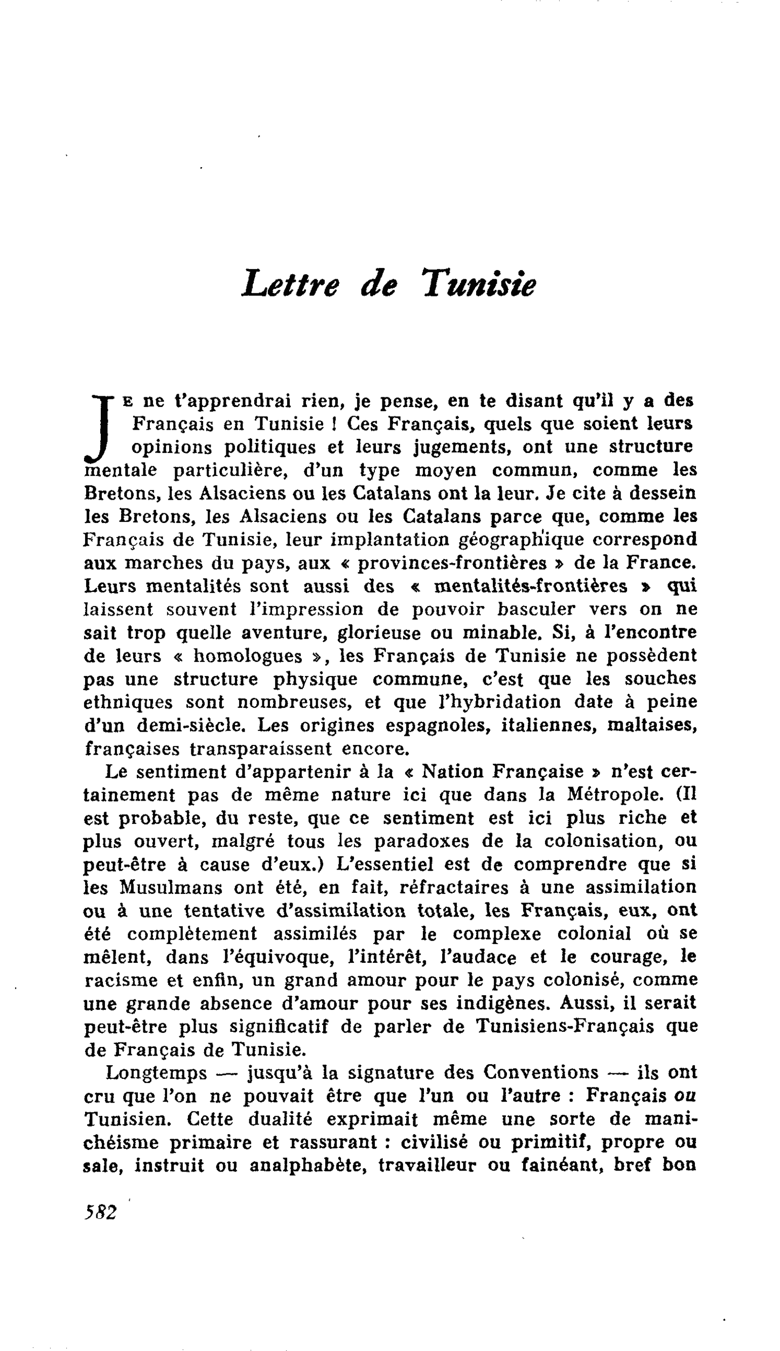 Lettre de Tunisie