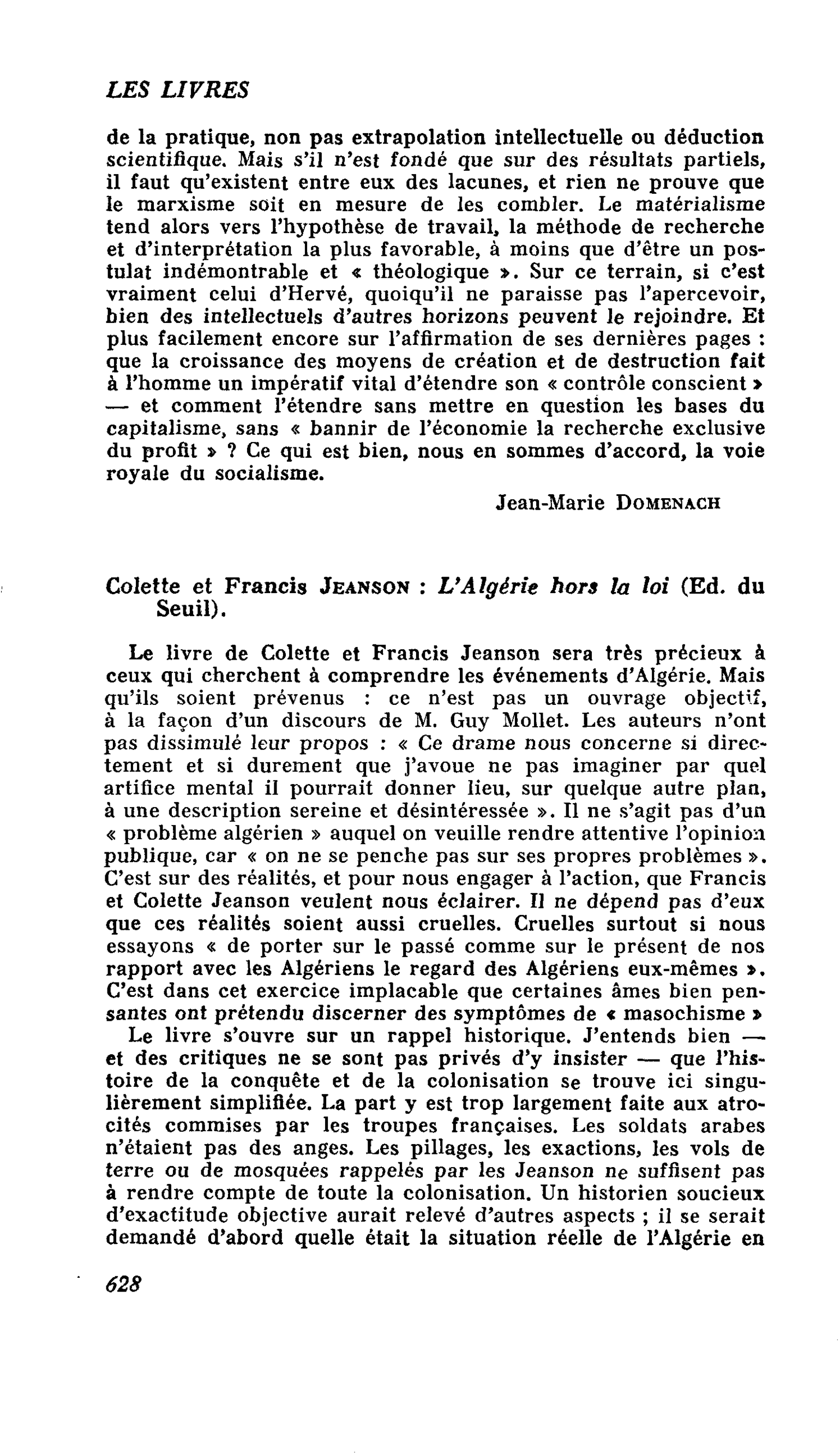 Colette et Francis Jeanson : L’Algérie hors la loi