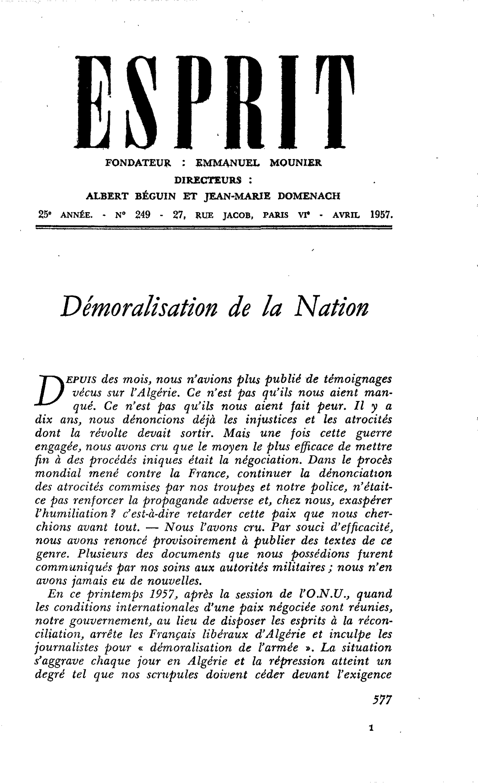 Démoralisation de la Nation