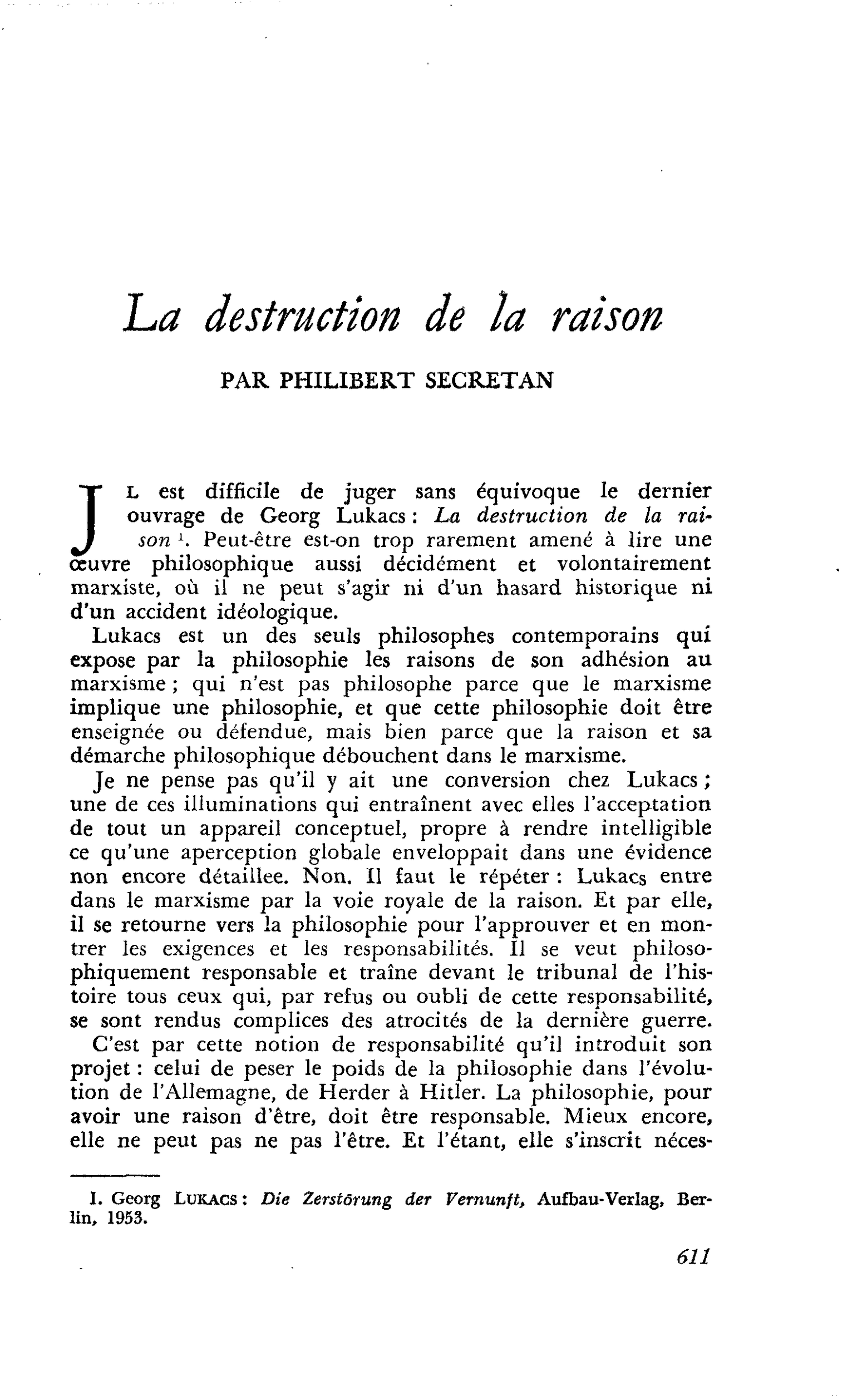 La destruction de la raison