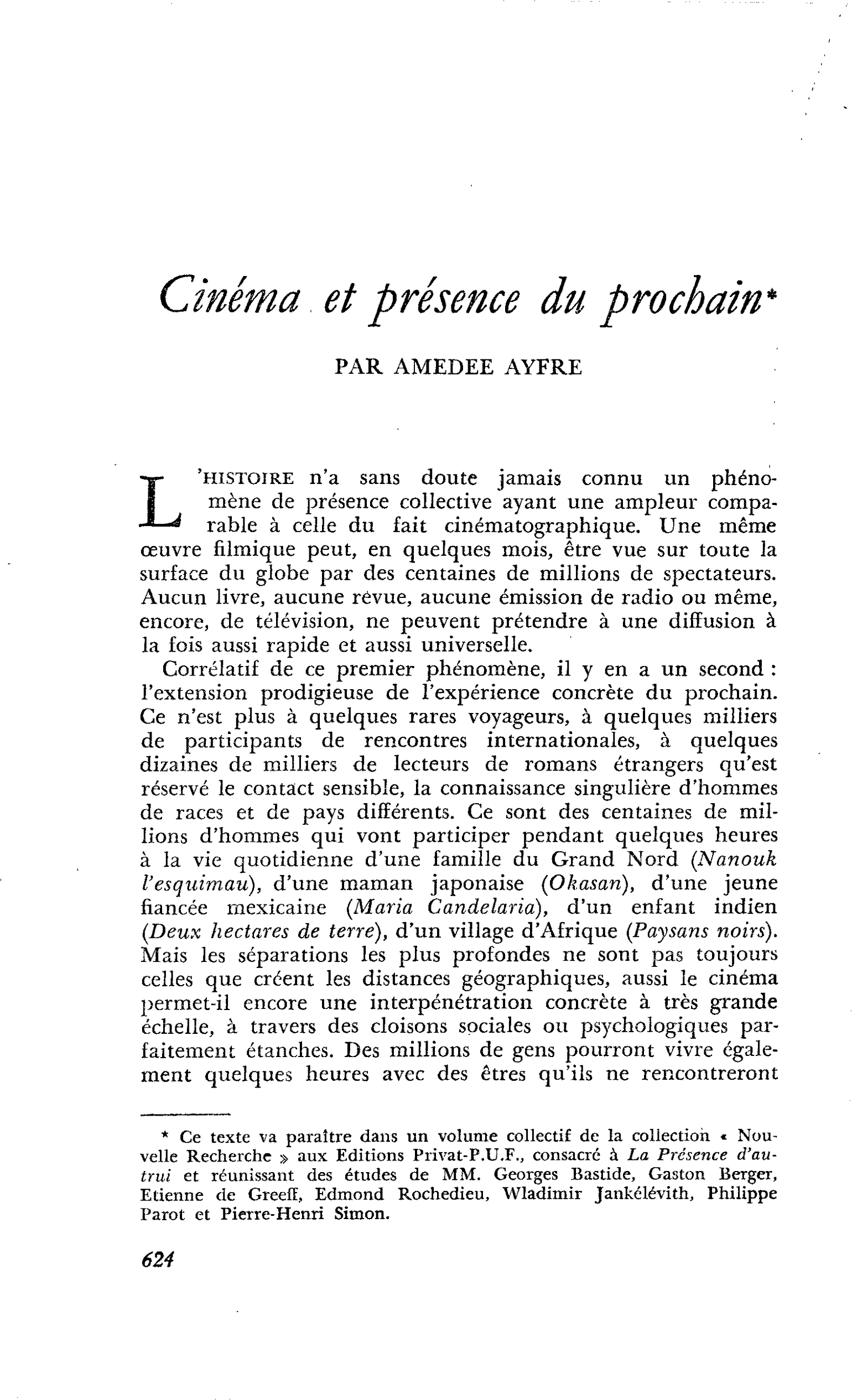Cinéma et présence du prochain