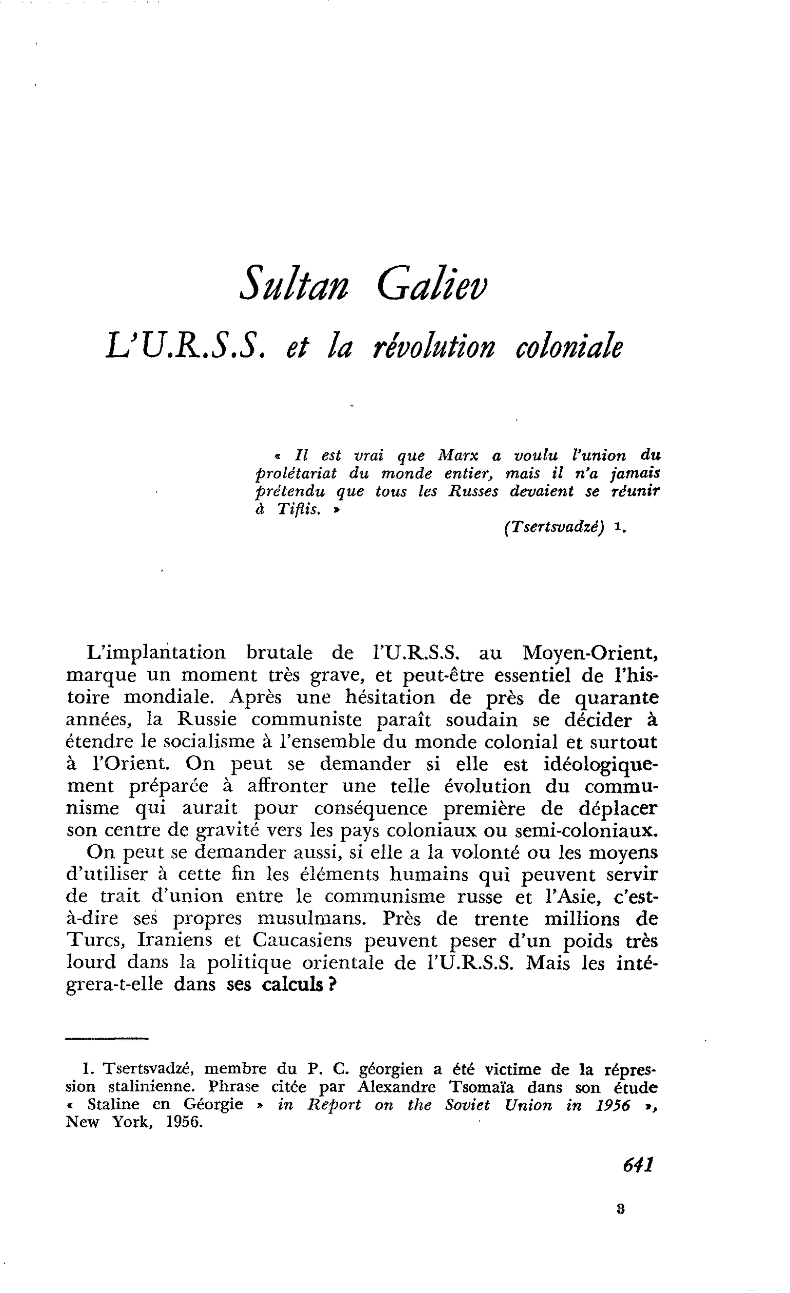 Sultan Galiev : L’U.R.S.S. et la révolution coloniale