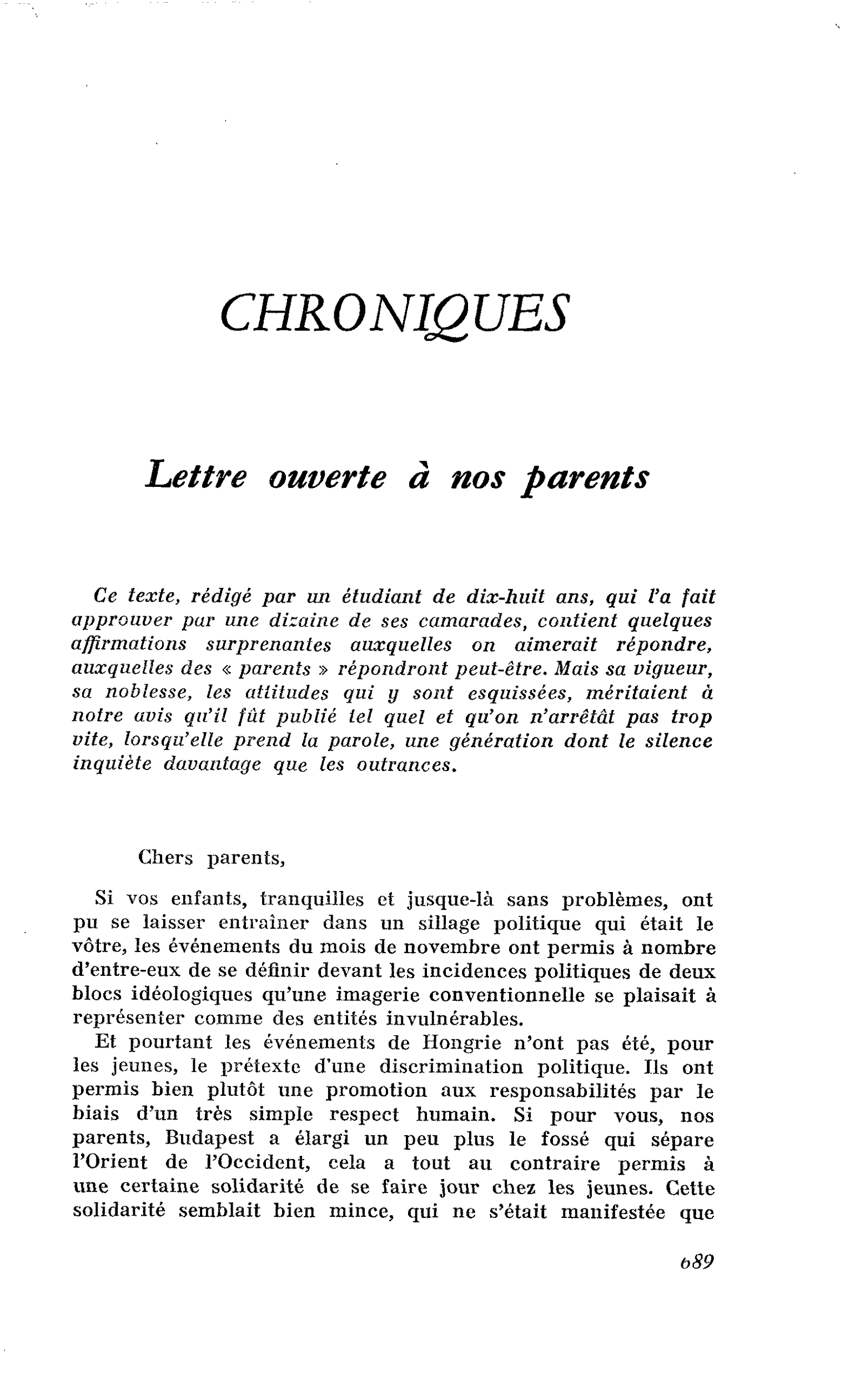 Lettre ouverte à nos parents