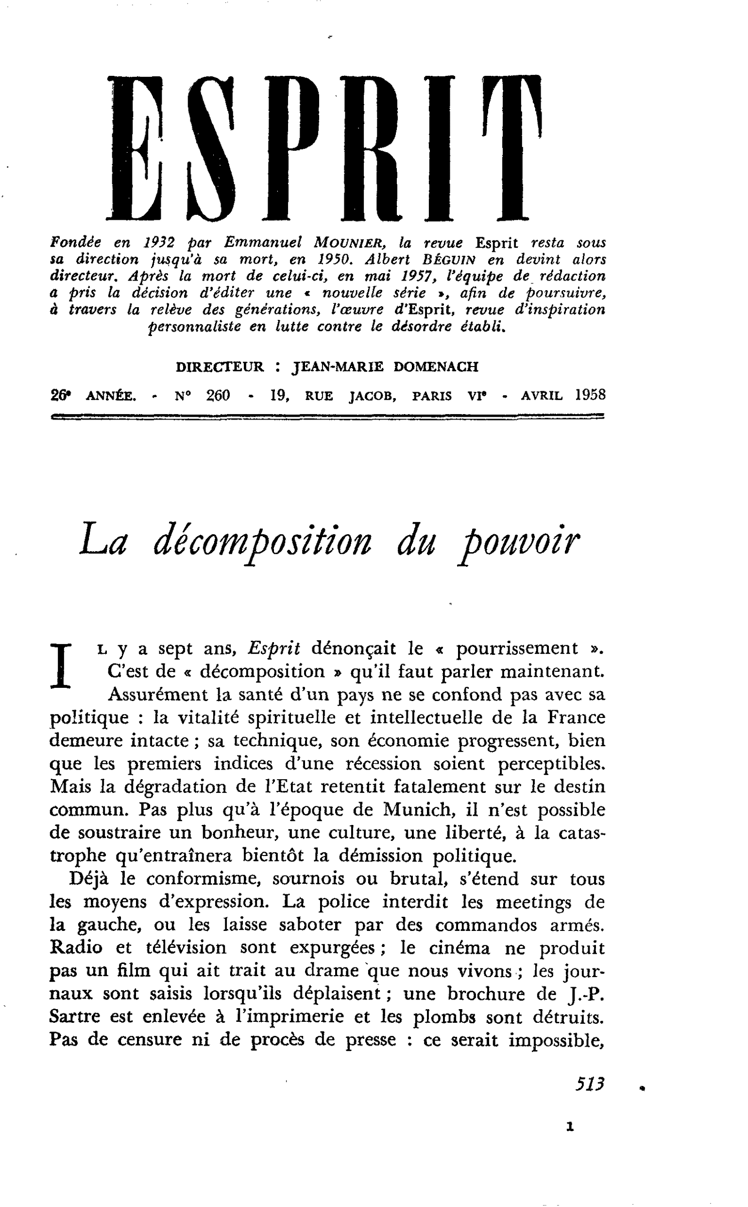 La décomposition du pouvoir