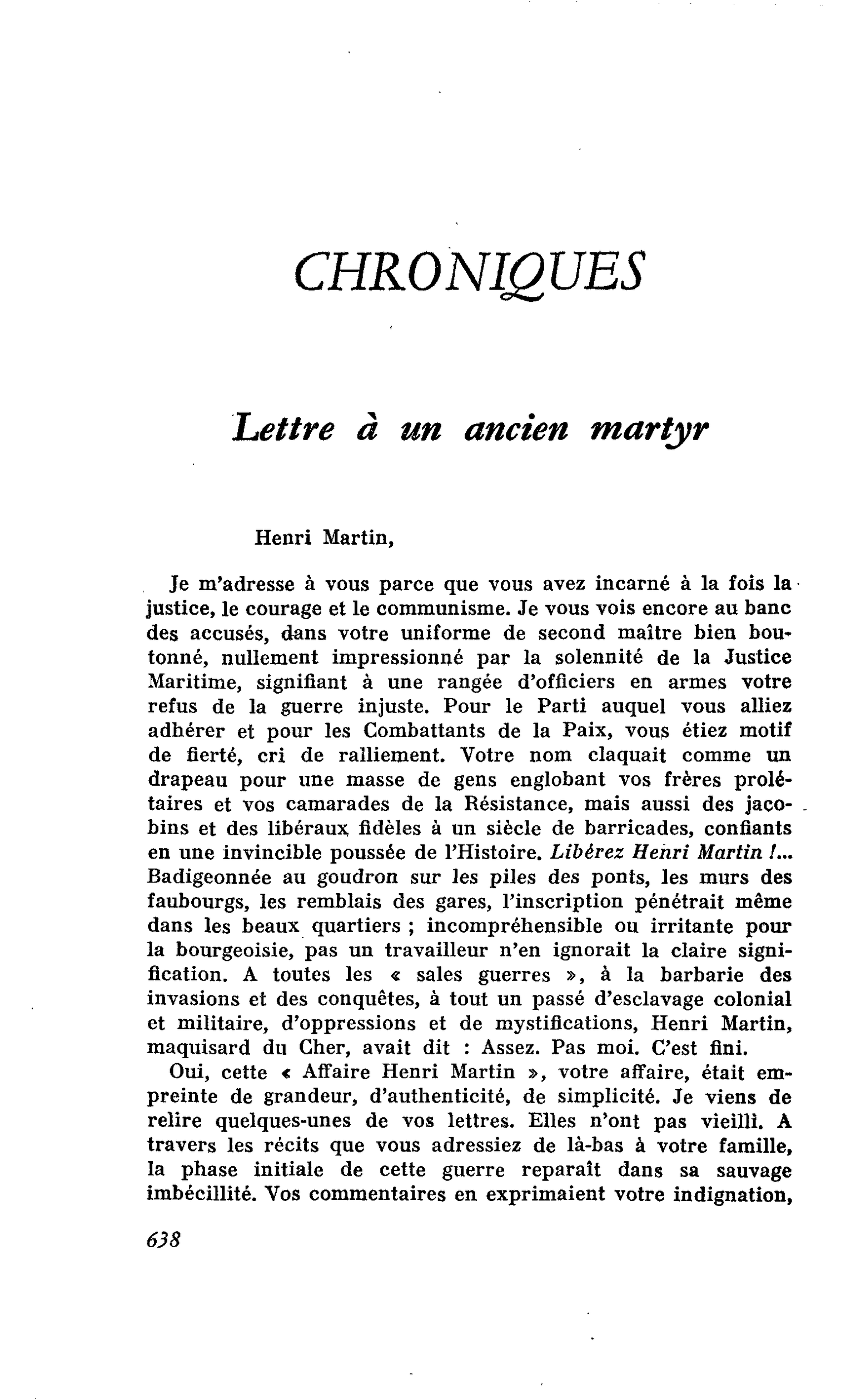Lettre à un ancien martyr