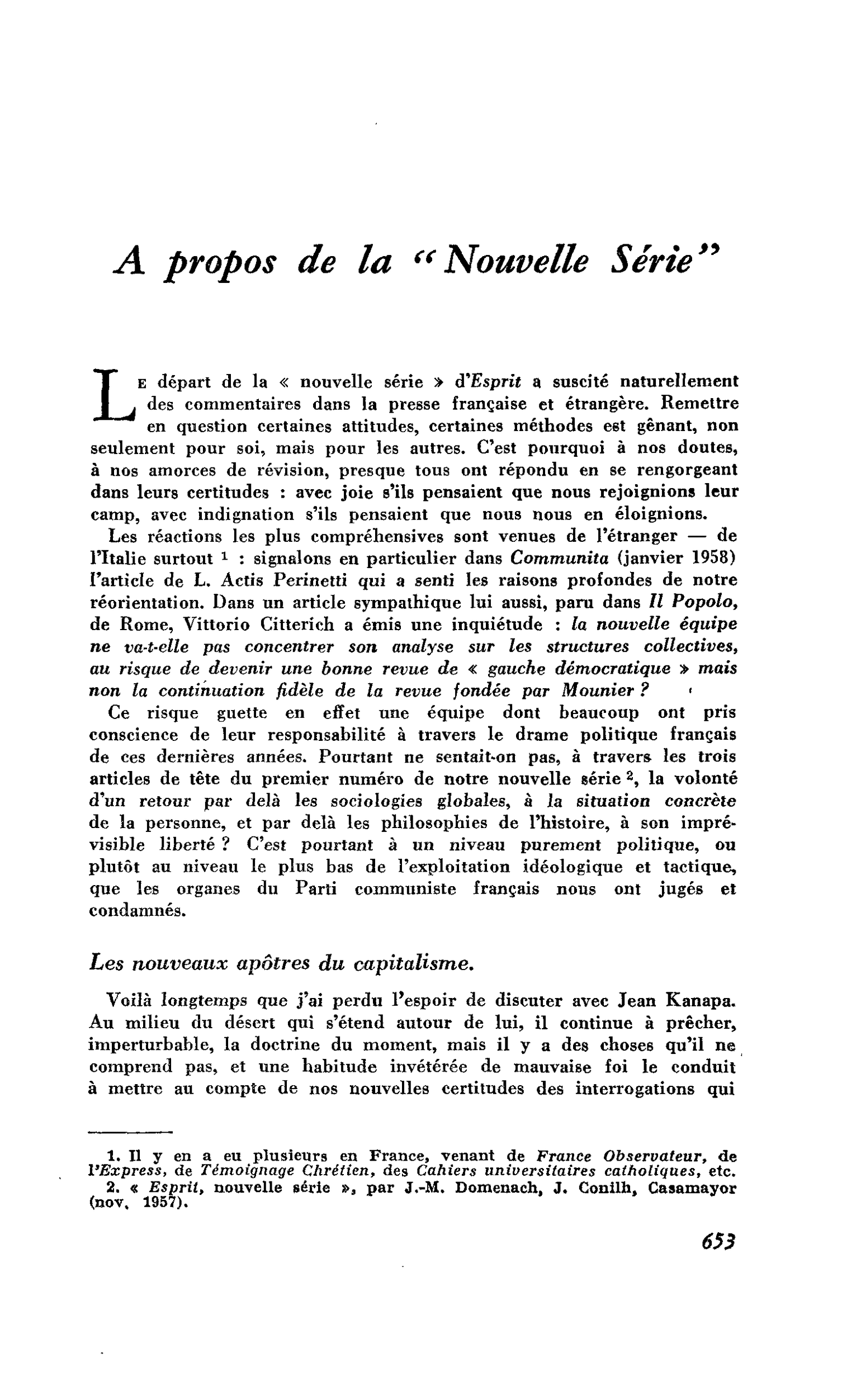 A propos de la « Nouvelle Série »