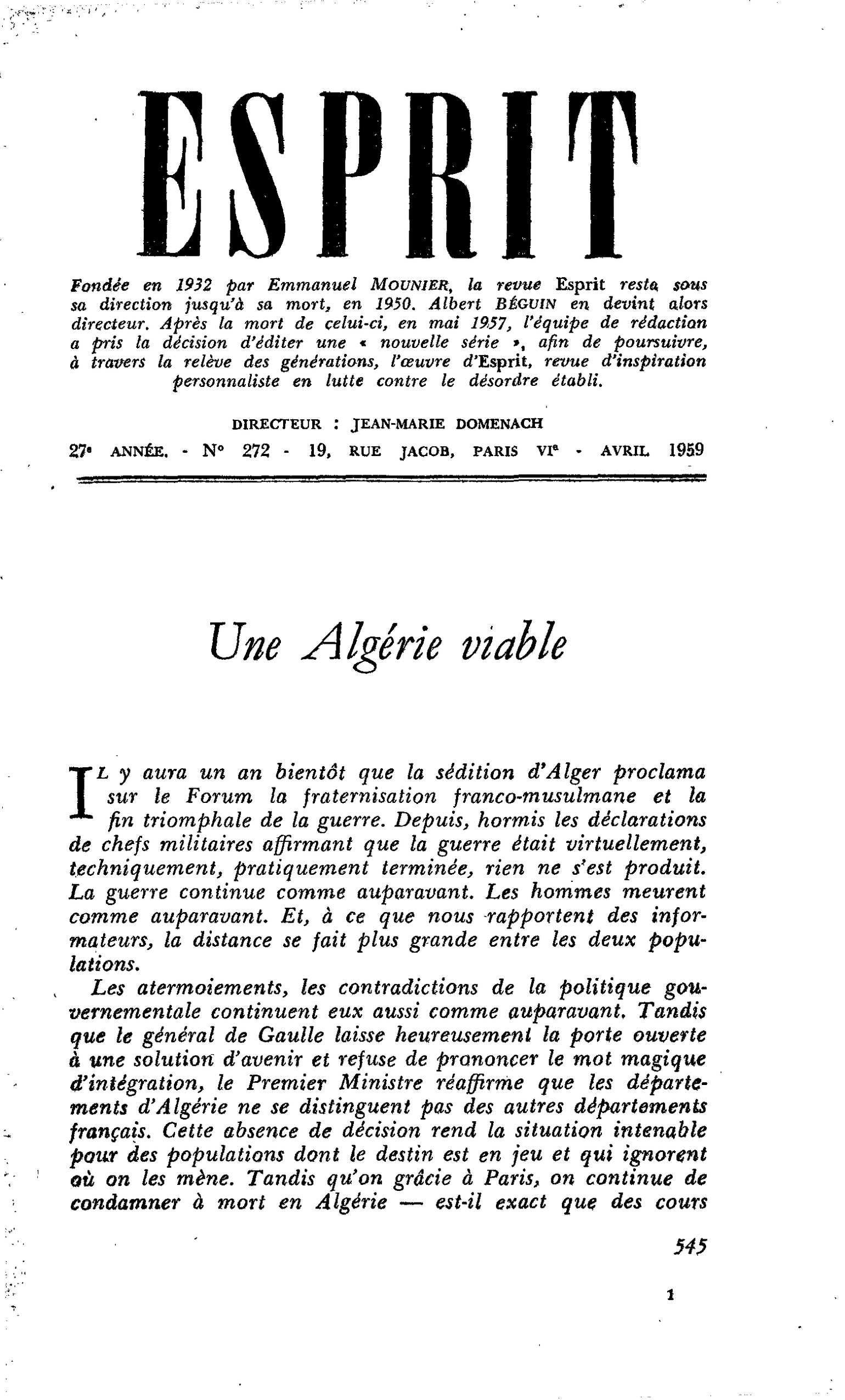 Une Algérie viable