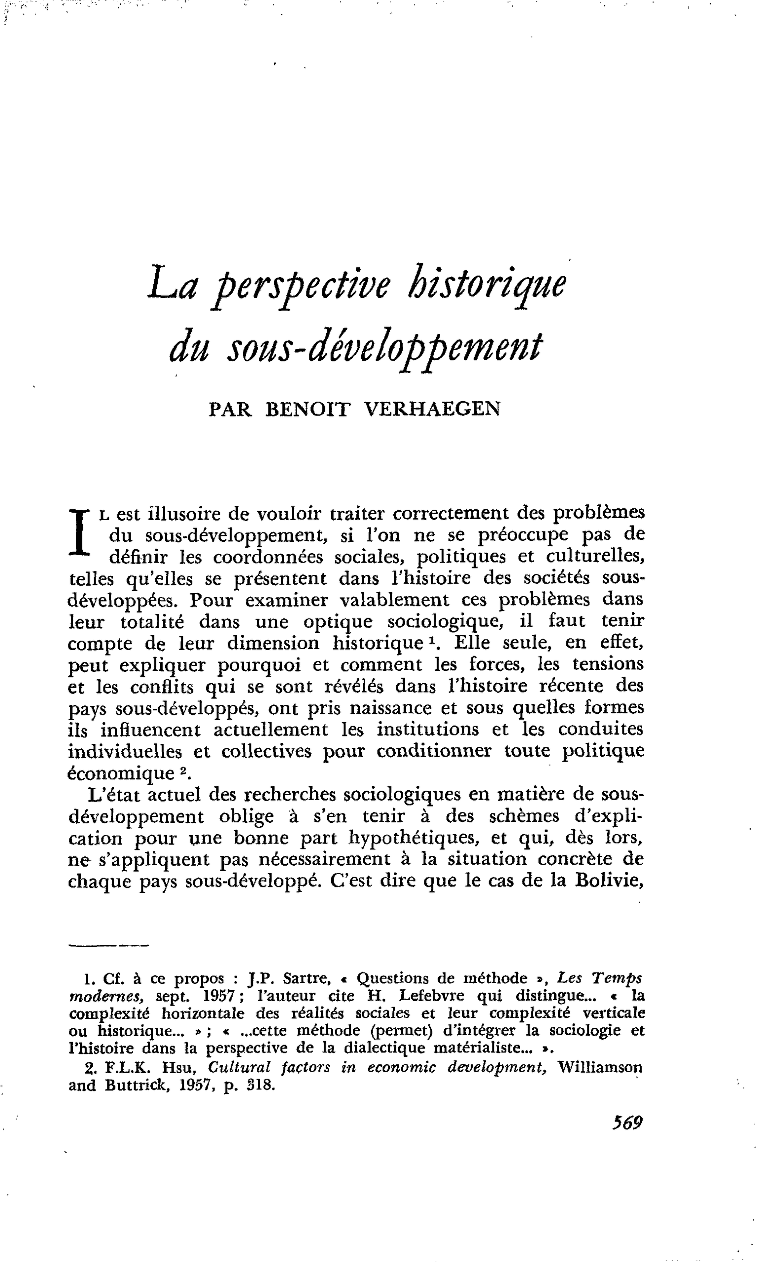 La perspective historique du sous-développement