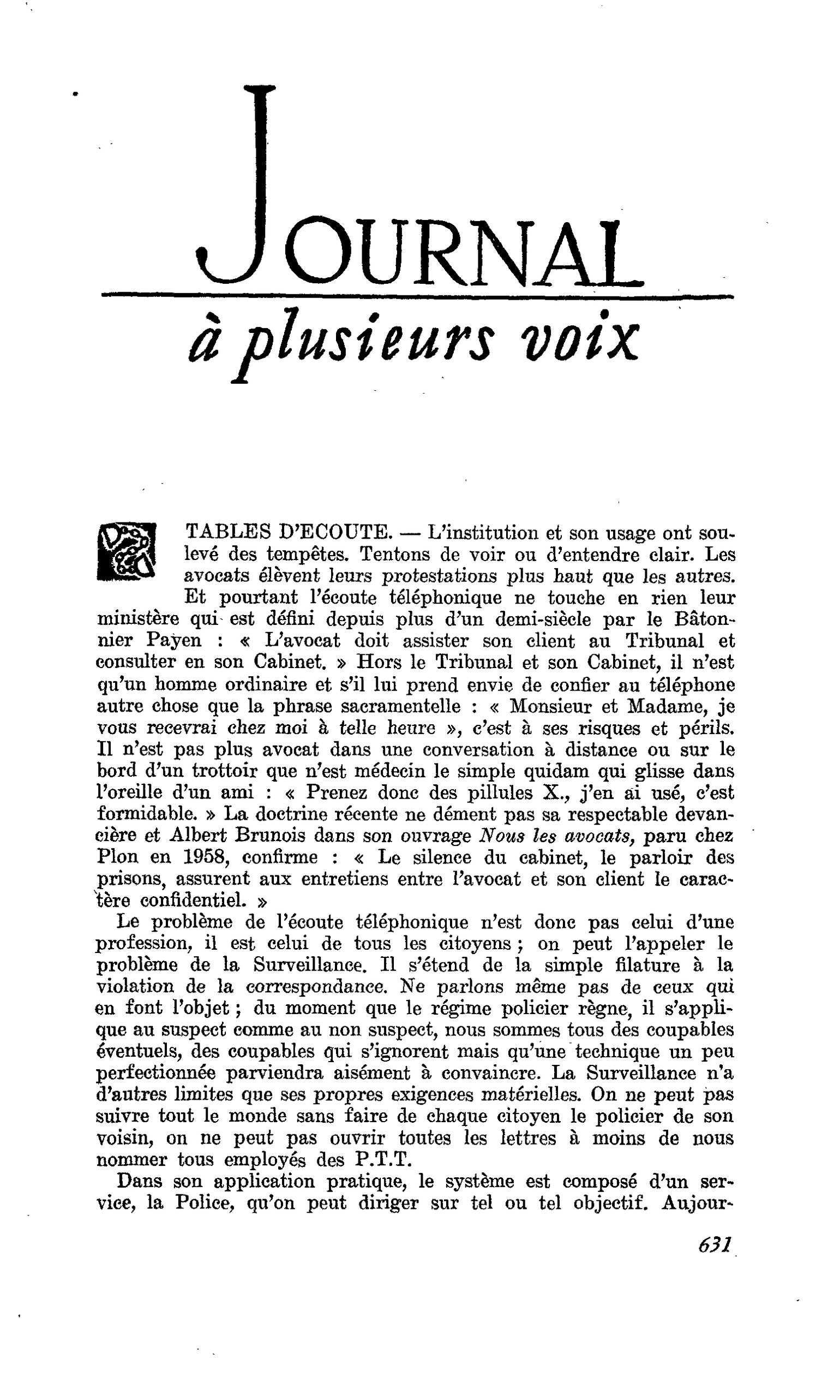 TABLES D’ECOUTE