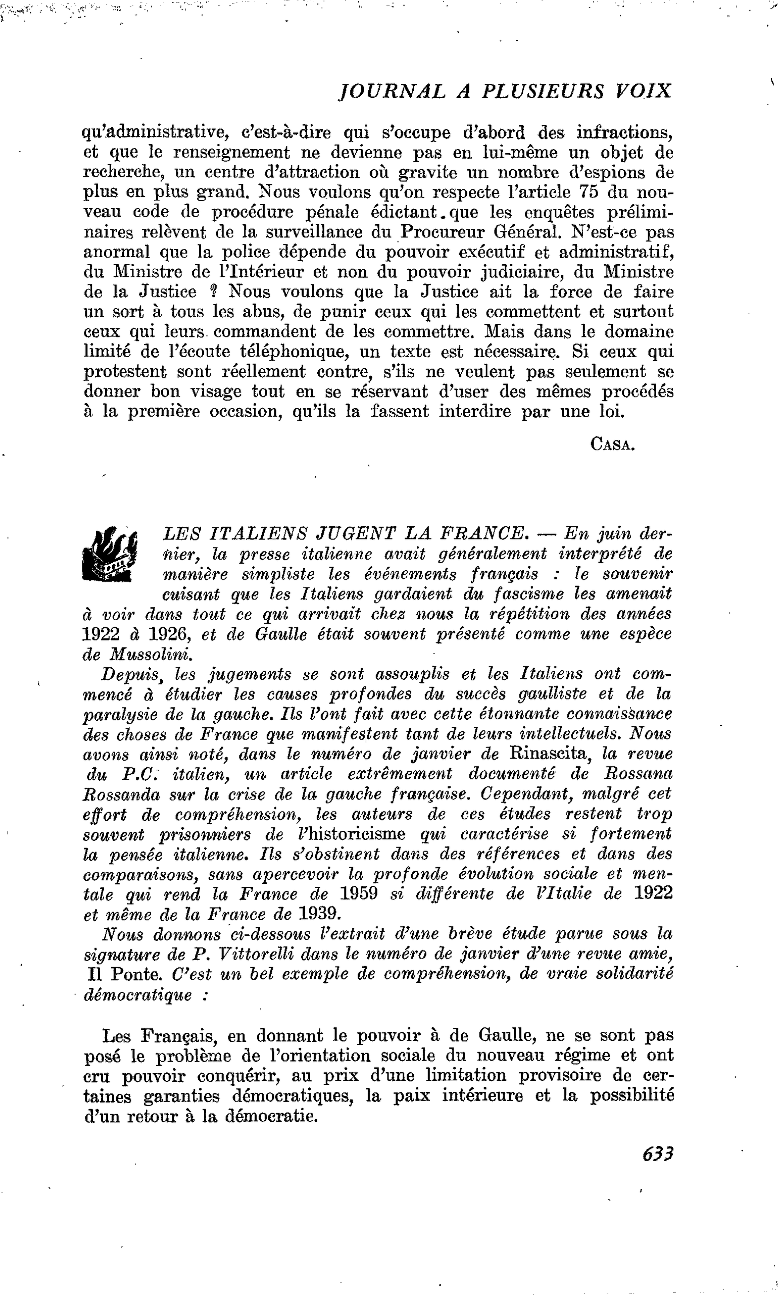 LES ITALIENS JUGENT LA FRANCE