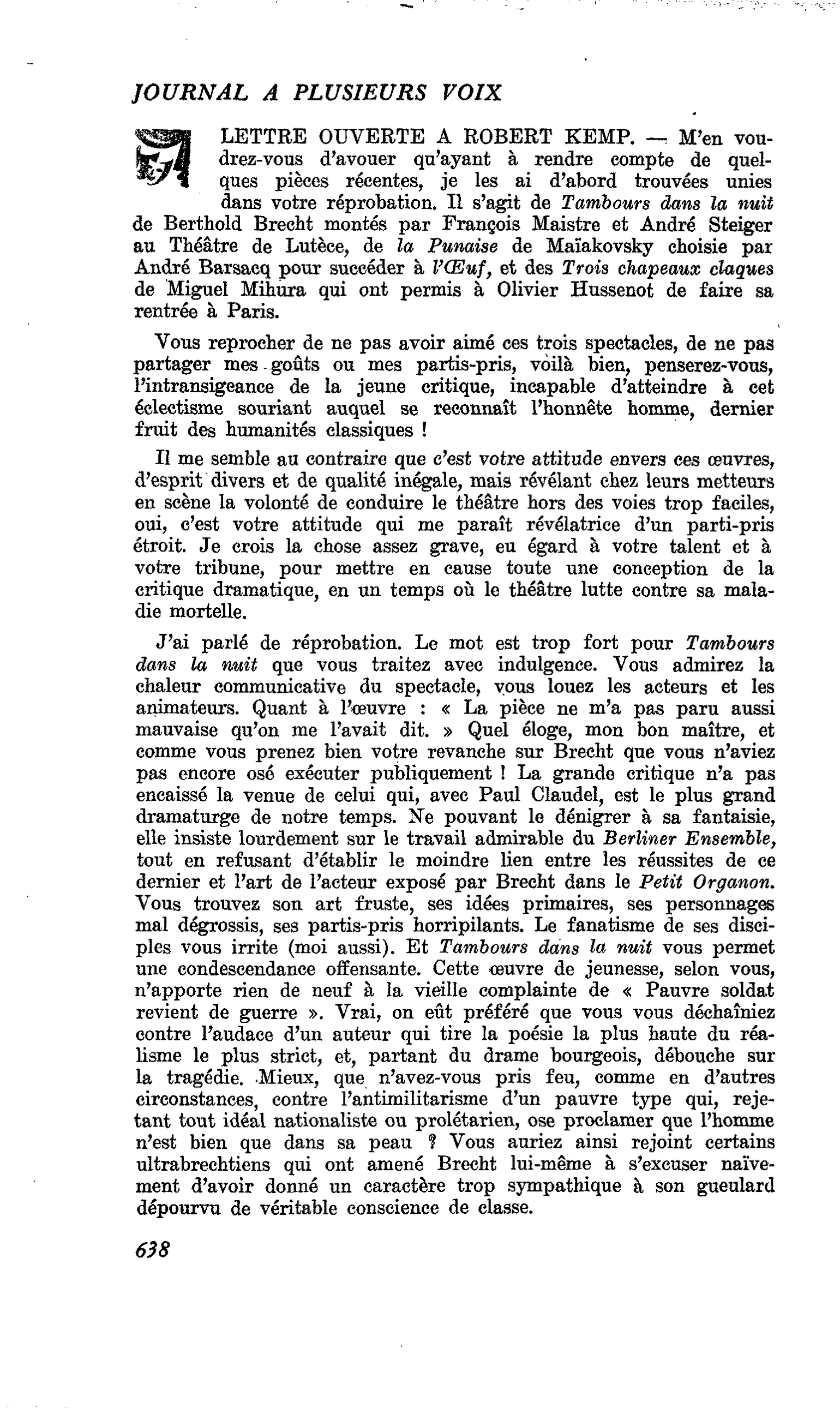 LETTRE OUVERTE A ROBERT KEMP