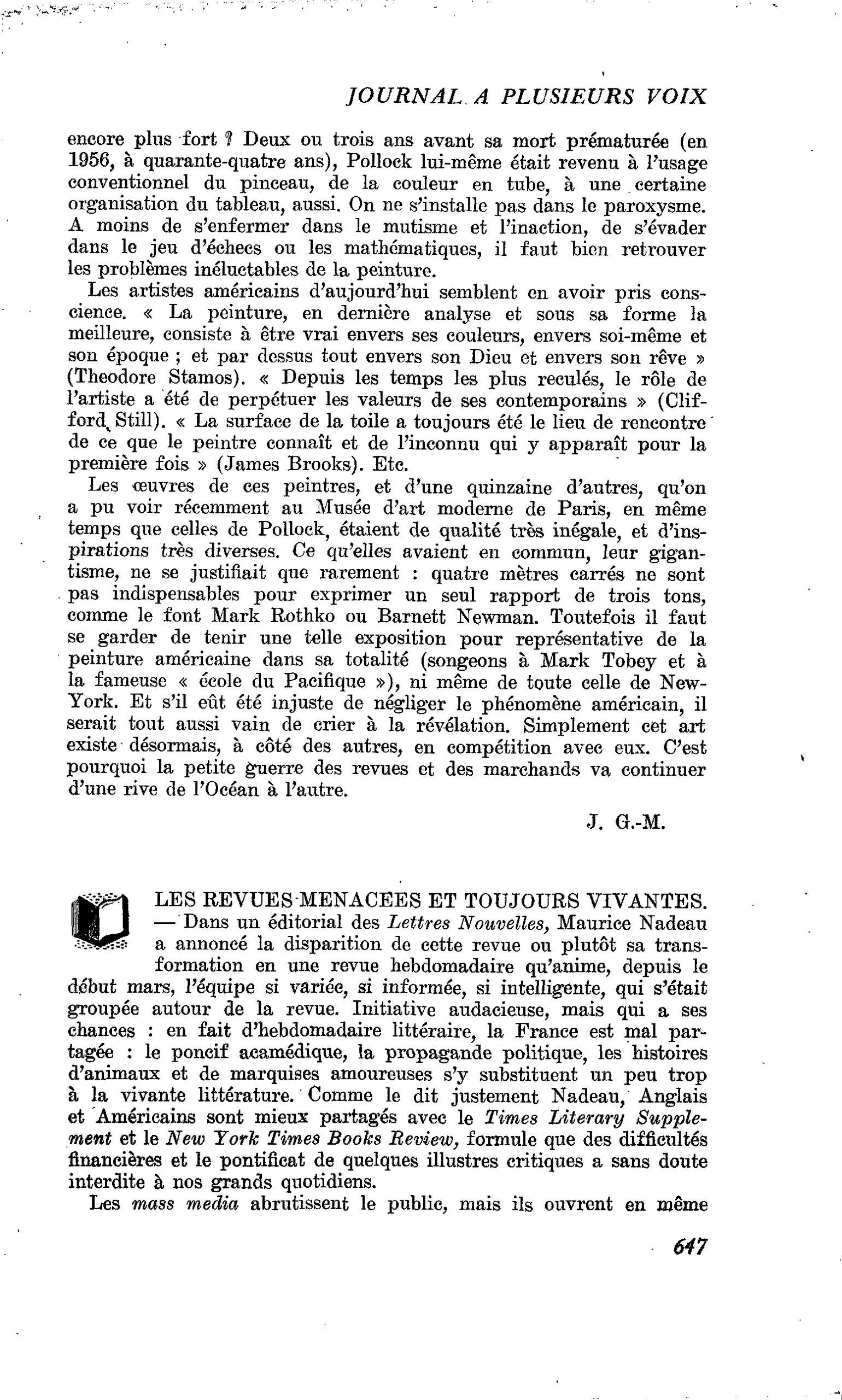 LES REVUES MENACEES ET TOUJOURS VIVANTES