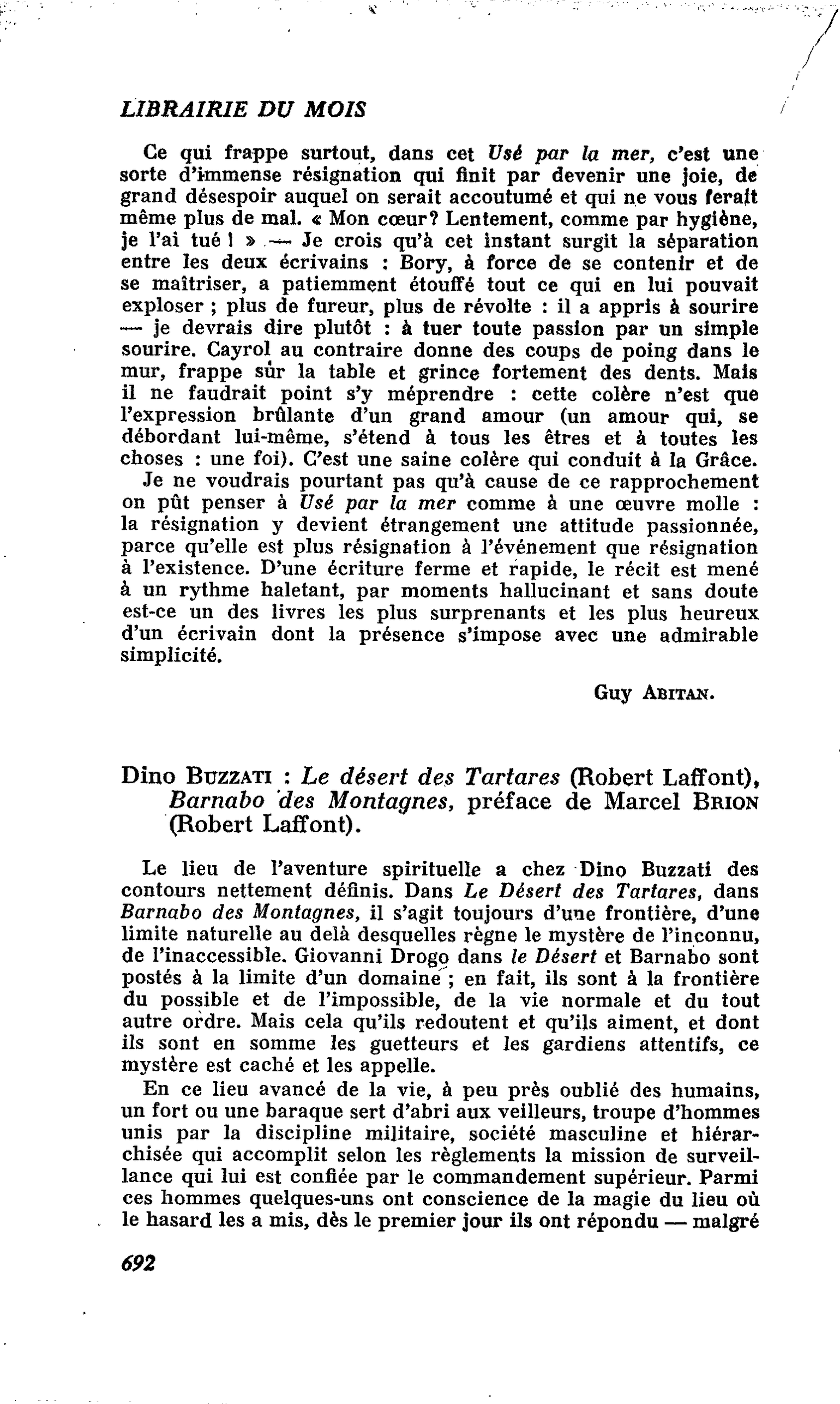 Dino Buzzati : Le désert des Tartares, Barnabo des Montagnes