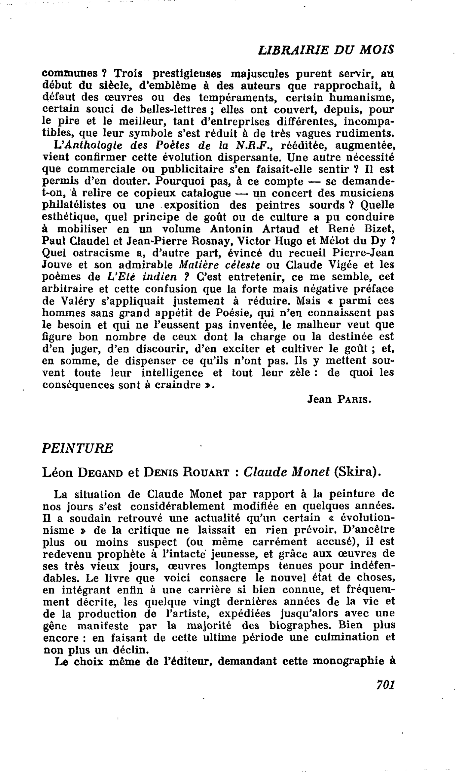 Léon Degand et Denis Rouart : Claude Monet