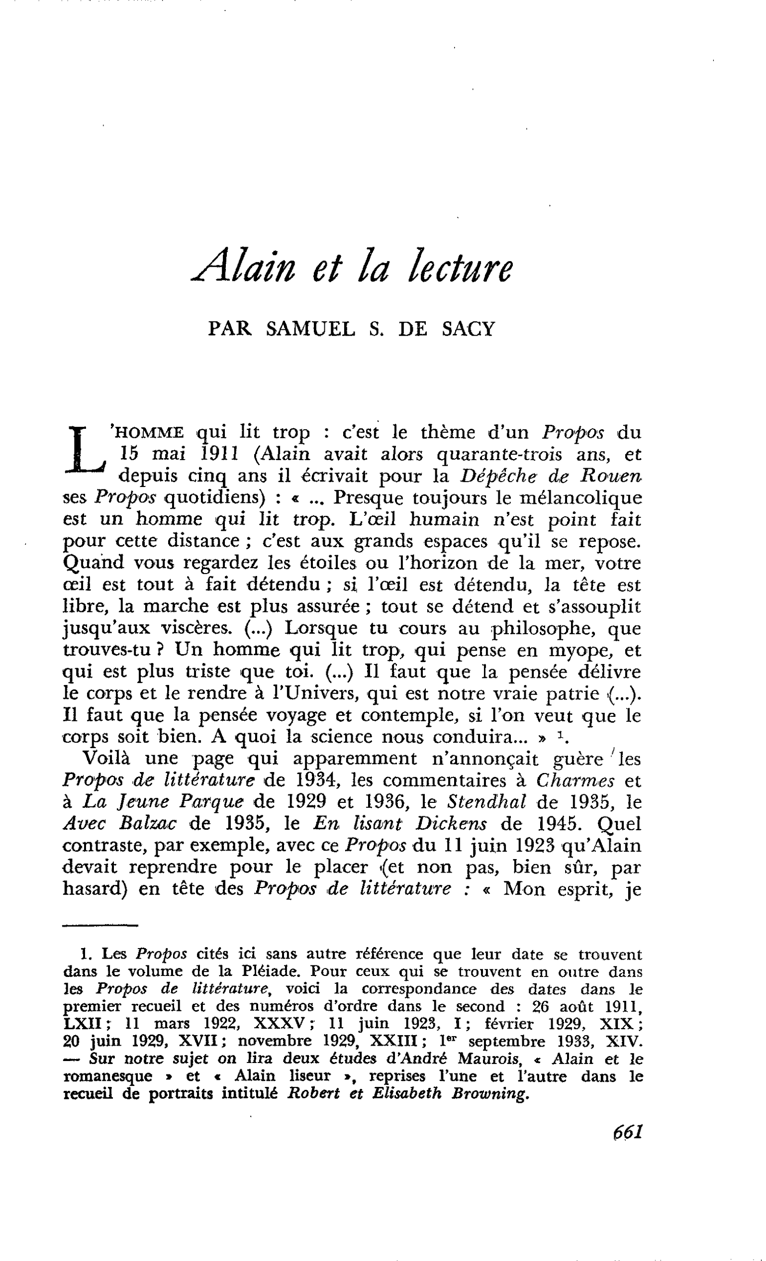 Alain et la lecture
