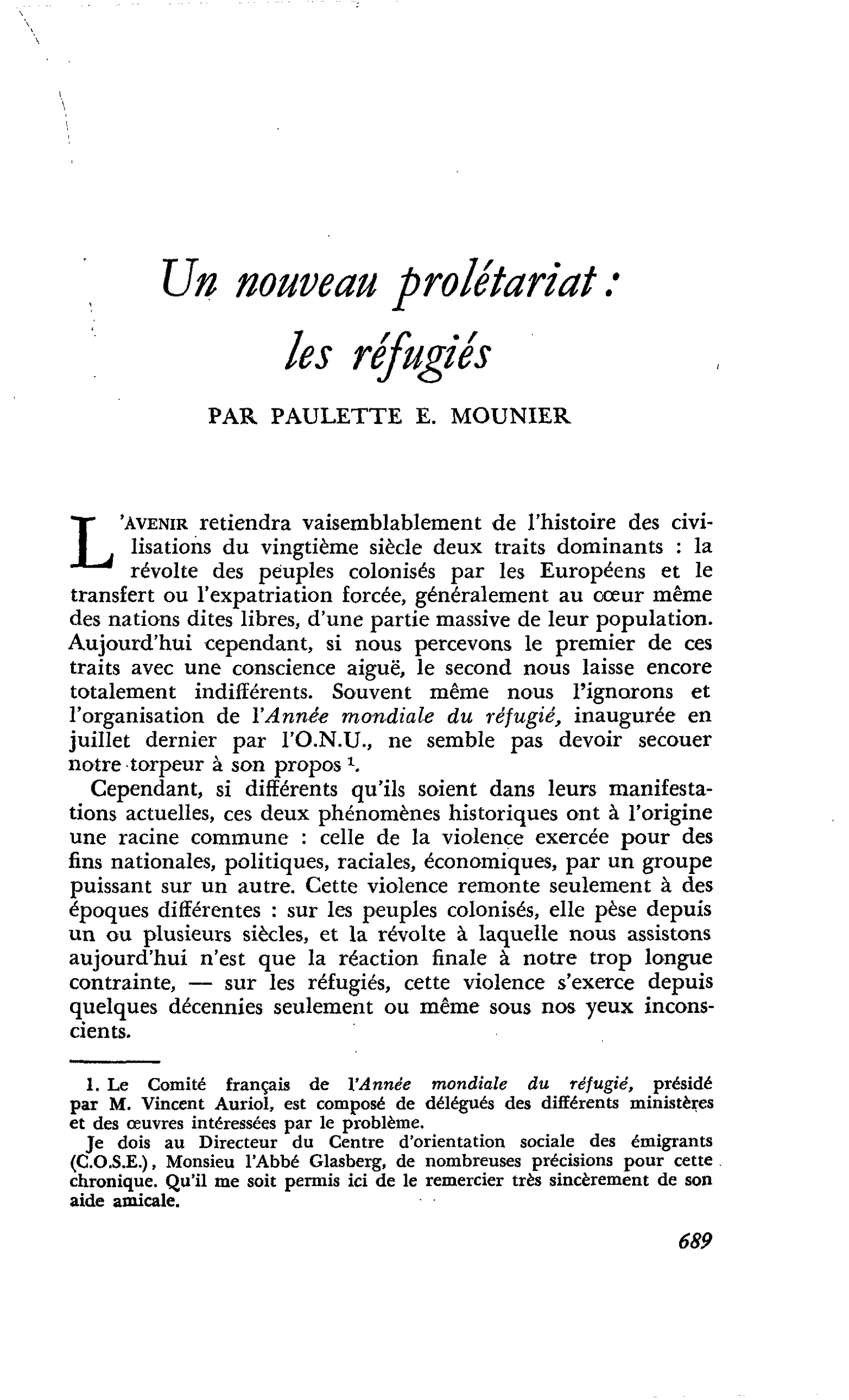Un nouveau prolétariat : les réfugiés