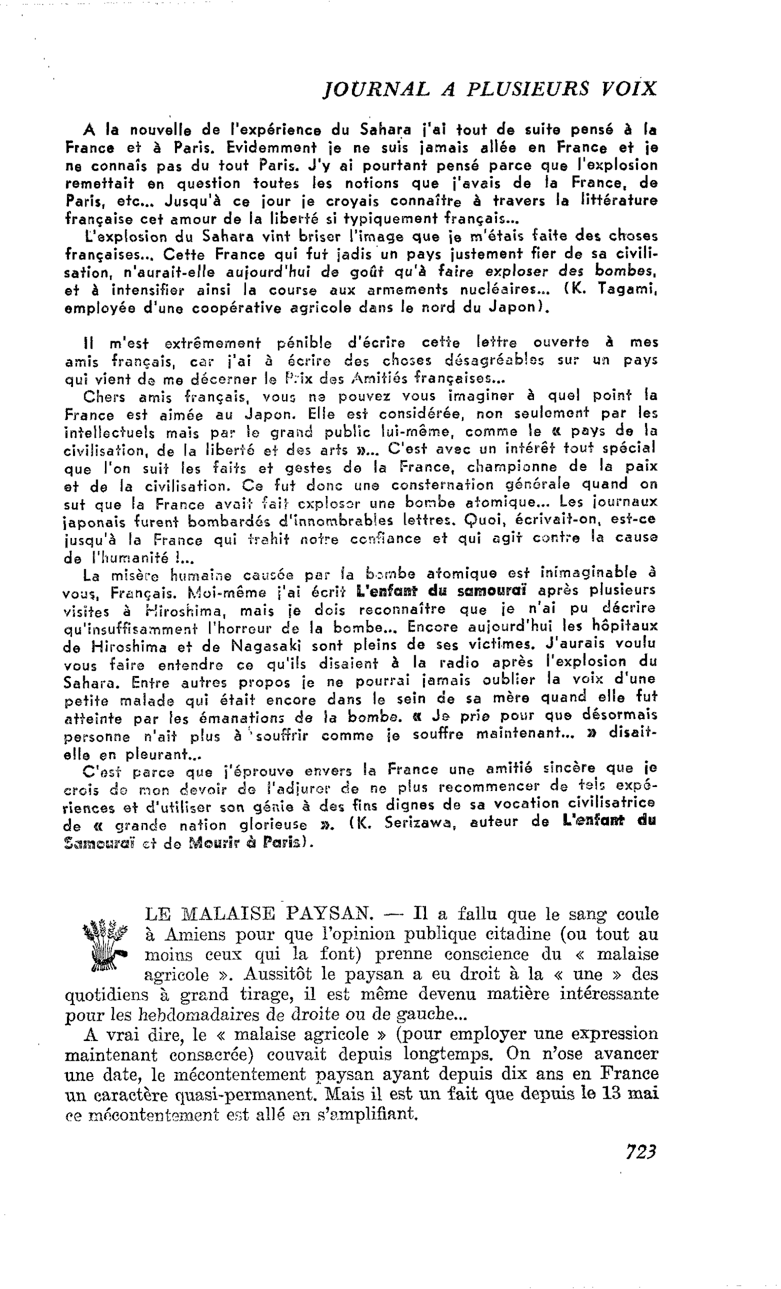 LE MALAISE PAYSAN