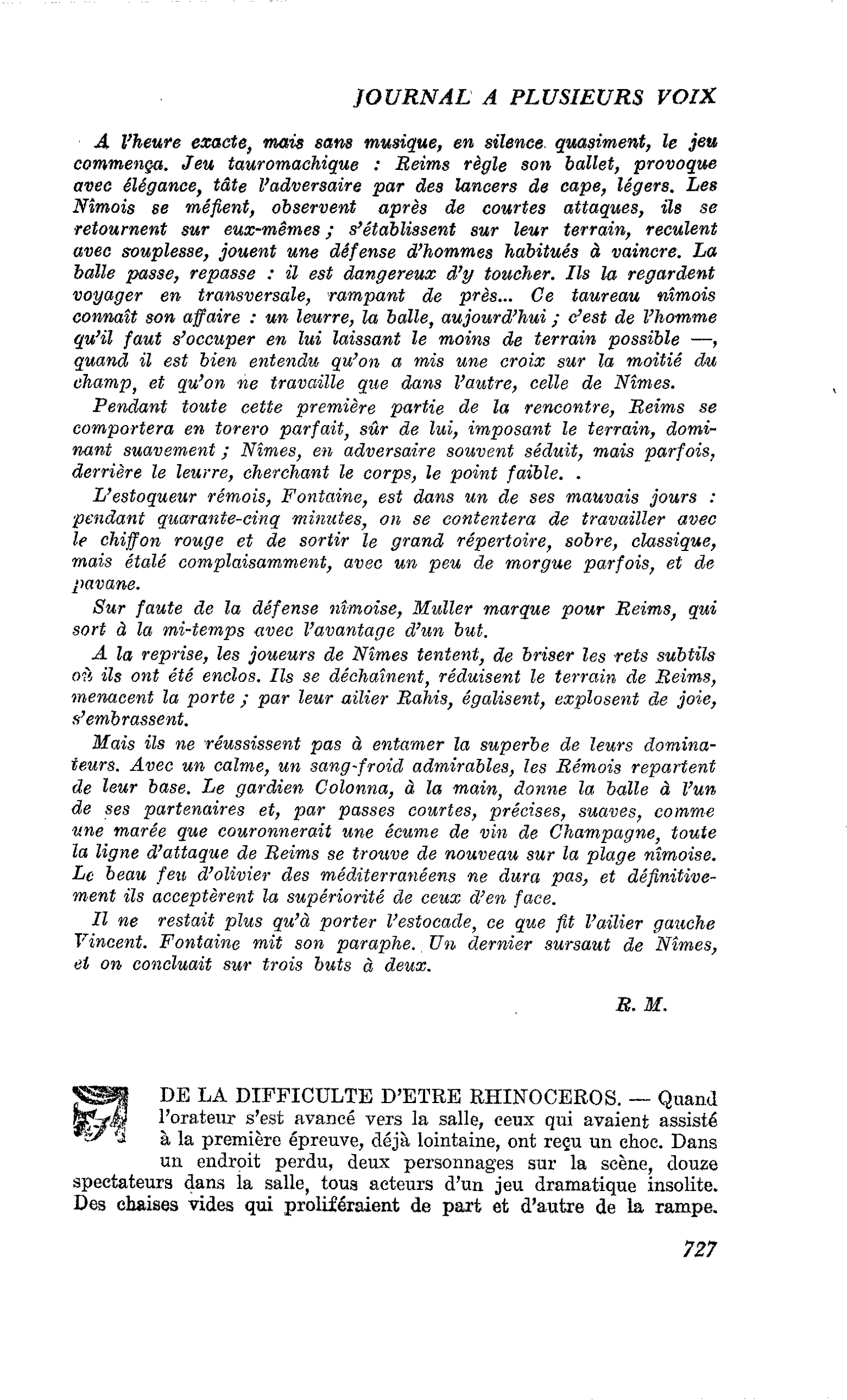 DE LA DIFFICULTE D’ETRE RHINOCEROS