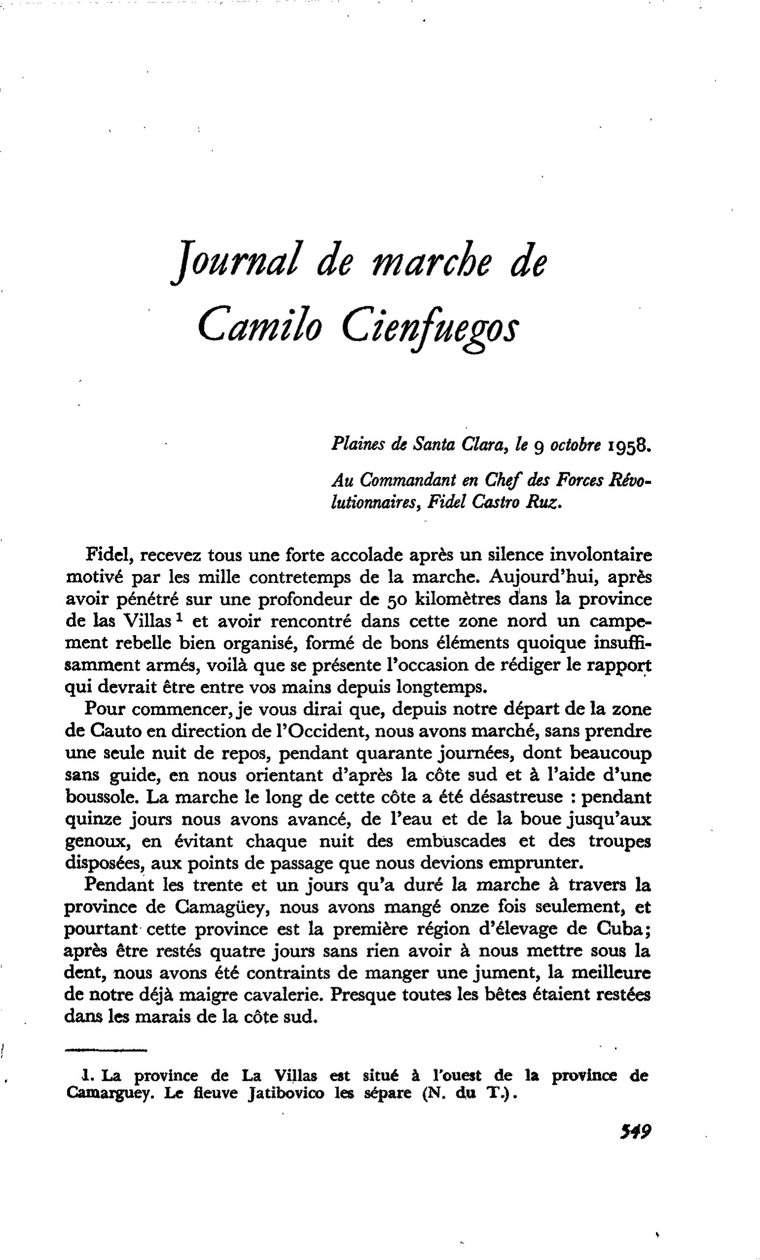 Journal de marche de Camilo Cienfuegos