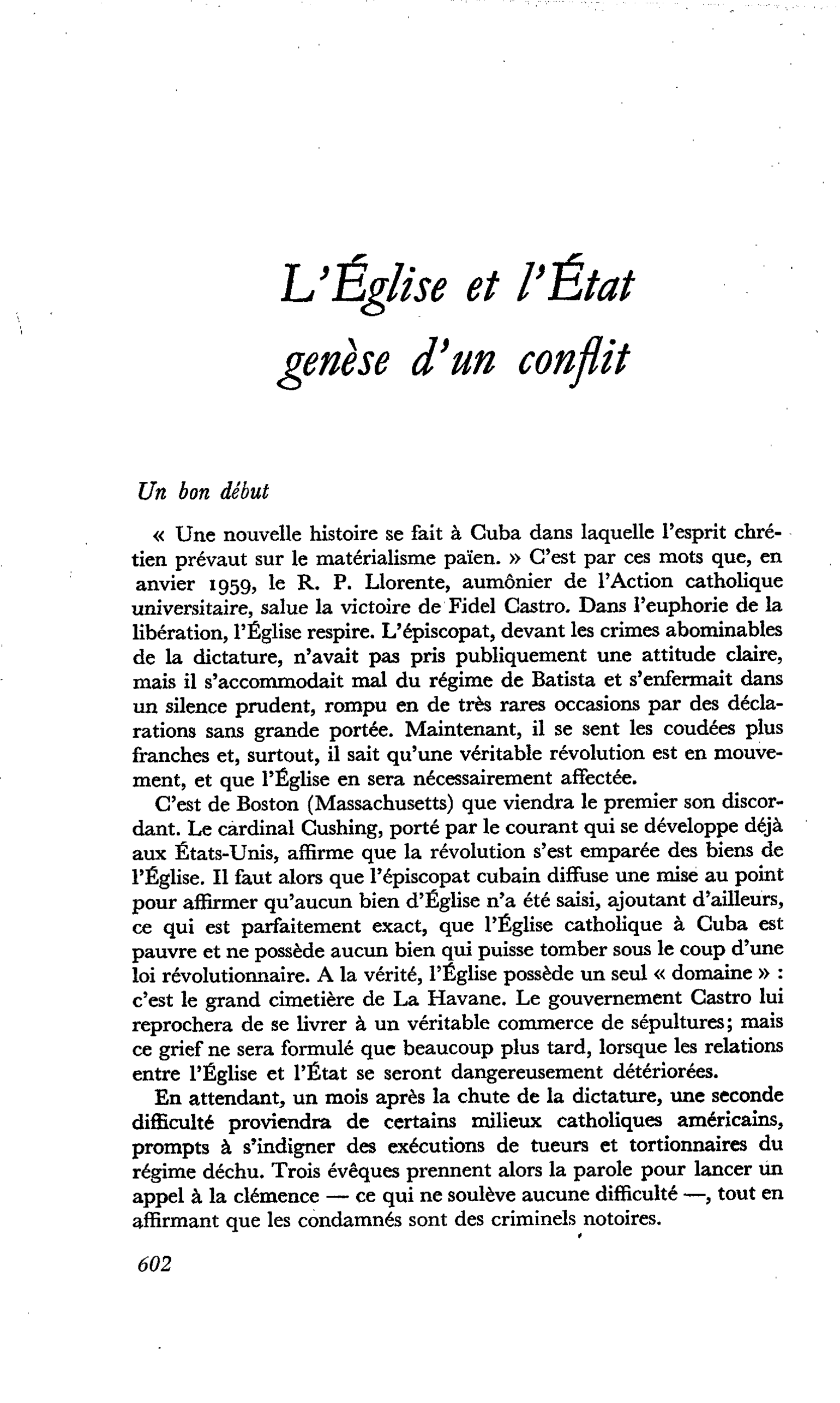 L’Église et l’État genèse d’un conflit