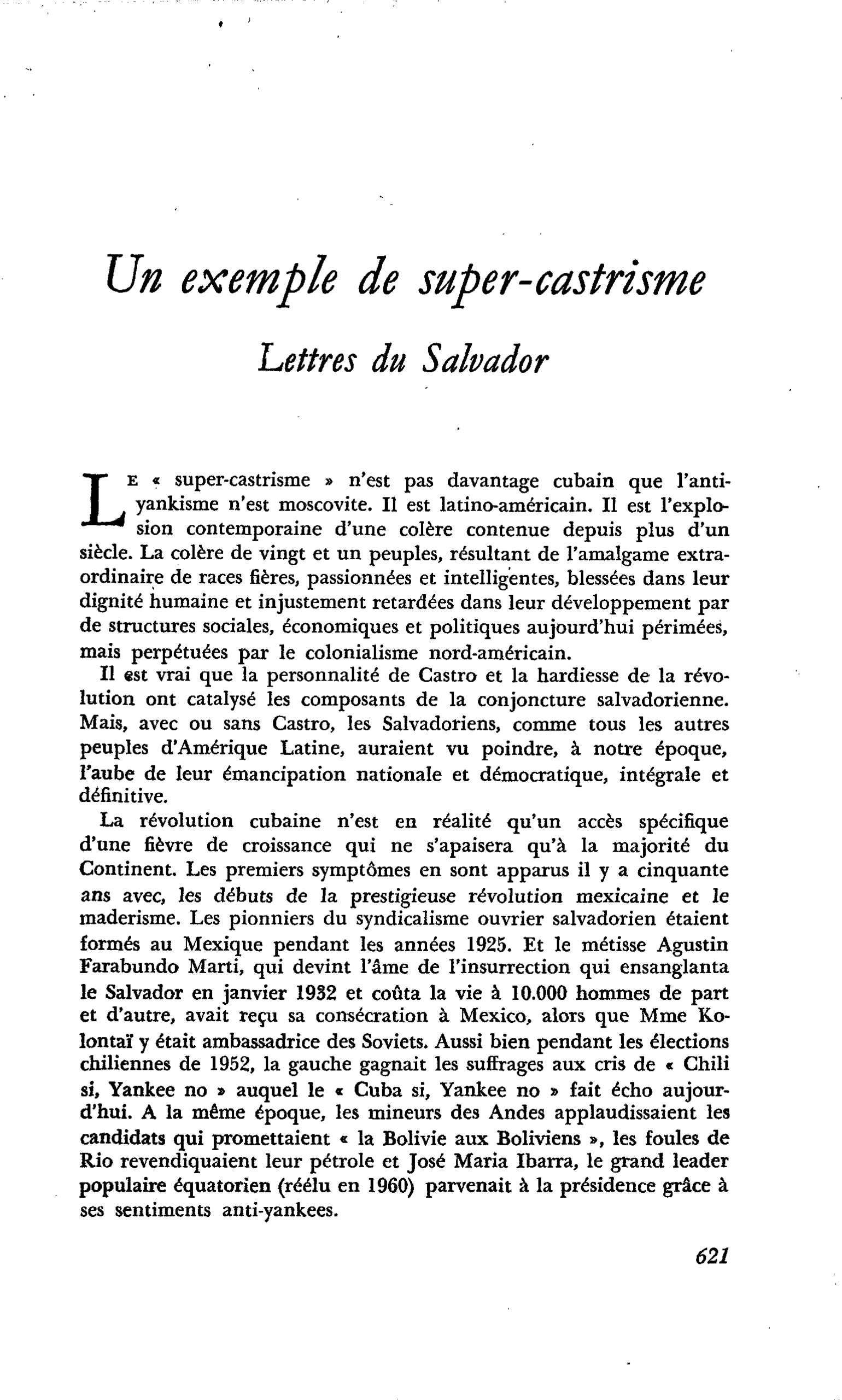 Un exemple de super-castrisme Lettres du Salvador