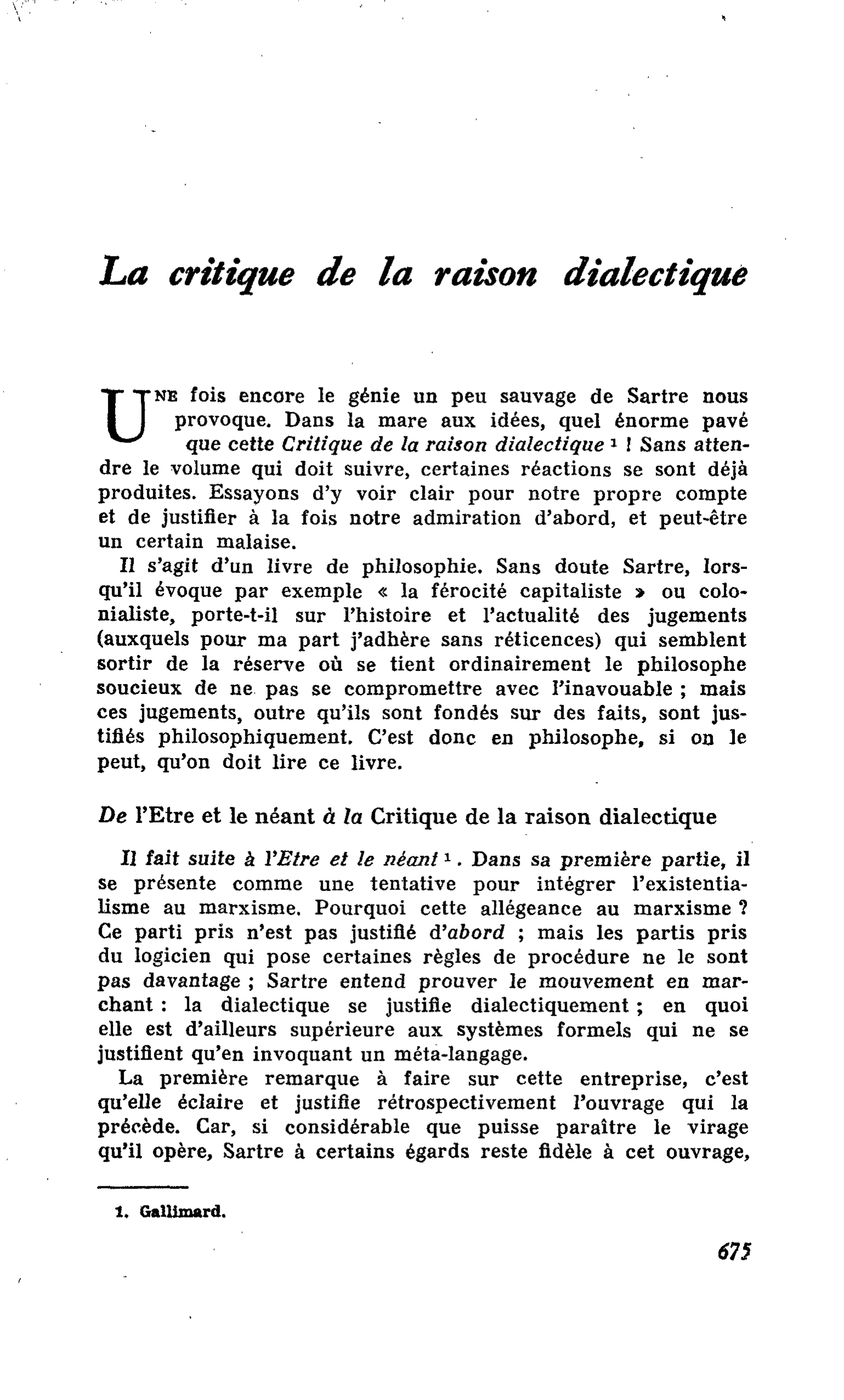 La critique de la raison dialectique