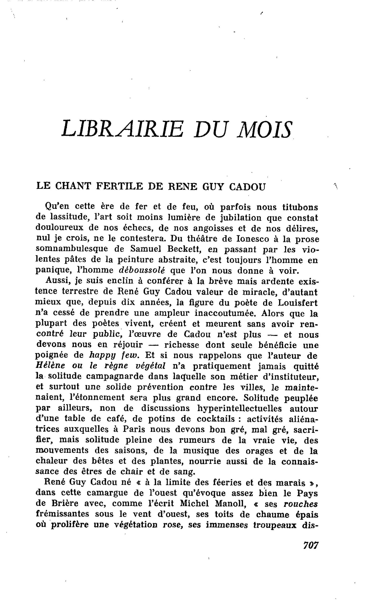LE CHANT FERTILE DE RENE GUY CADOU